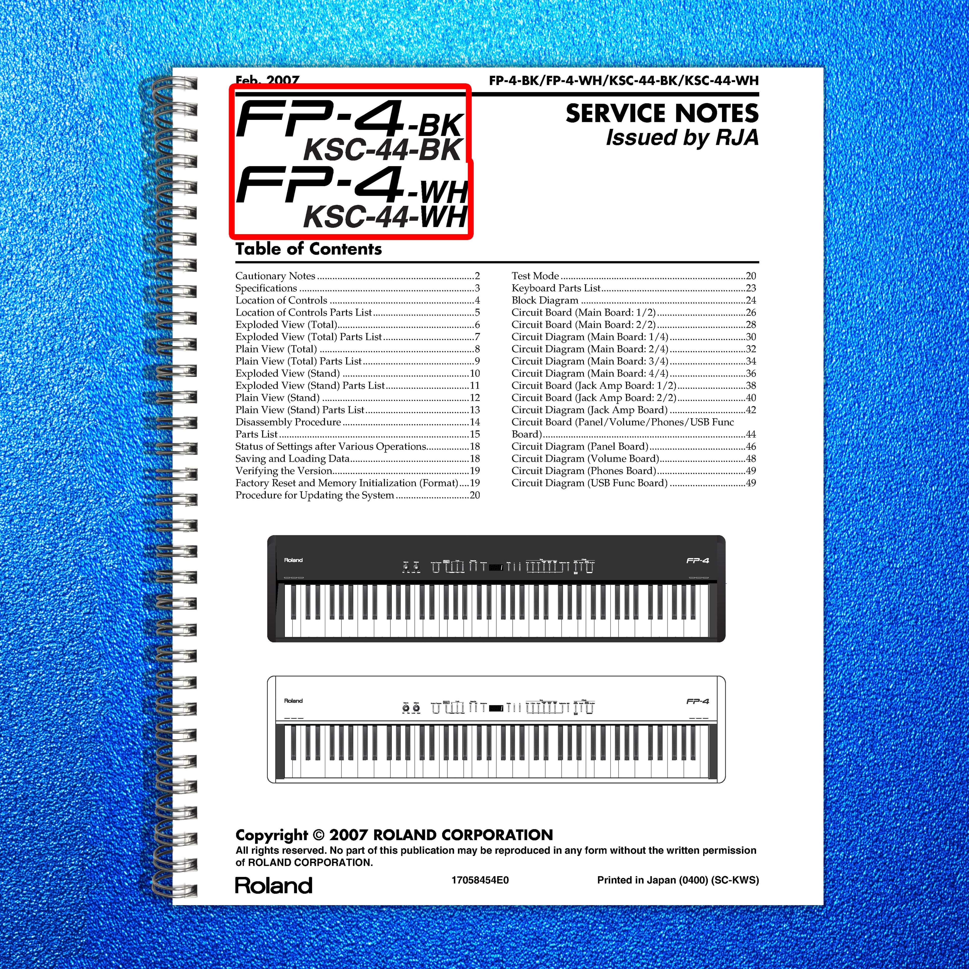 ROLAND FP-4 Digital Piano Service Manual 2007 - BOUND - COVERS - XL FOLDOUTS