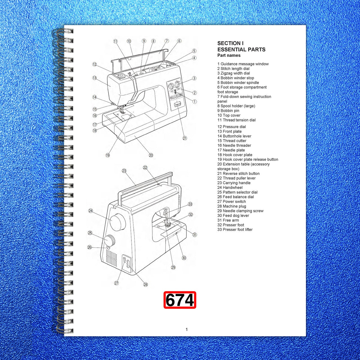 ALFA 674 Sewing Machine Instruction Manual - STEEL WIRE BOUND - TOUGH COVERS