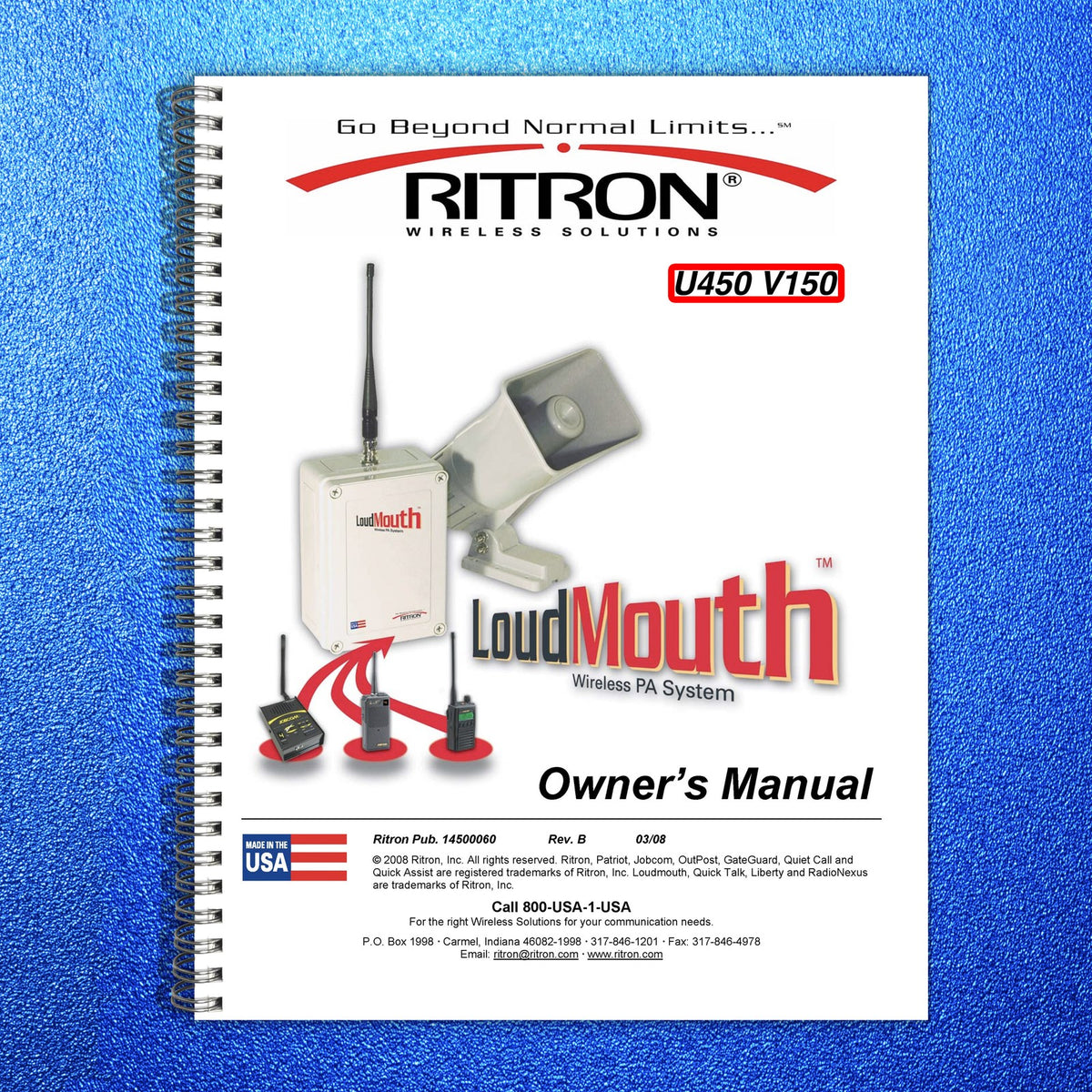 RITRON Loudmouth LM-U450 LM-V150 Wireless PA System Owners Manual 2008 - BOUND