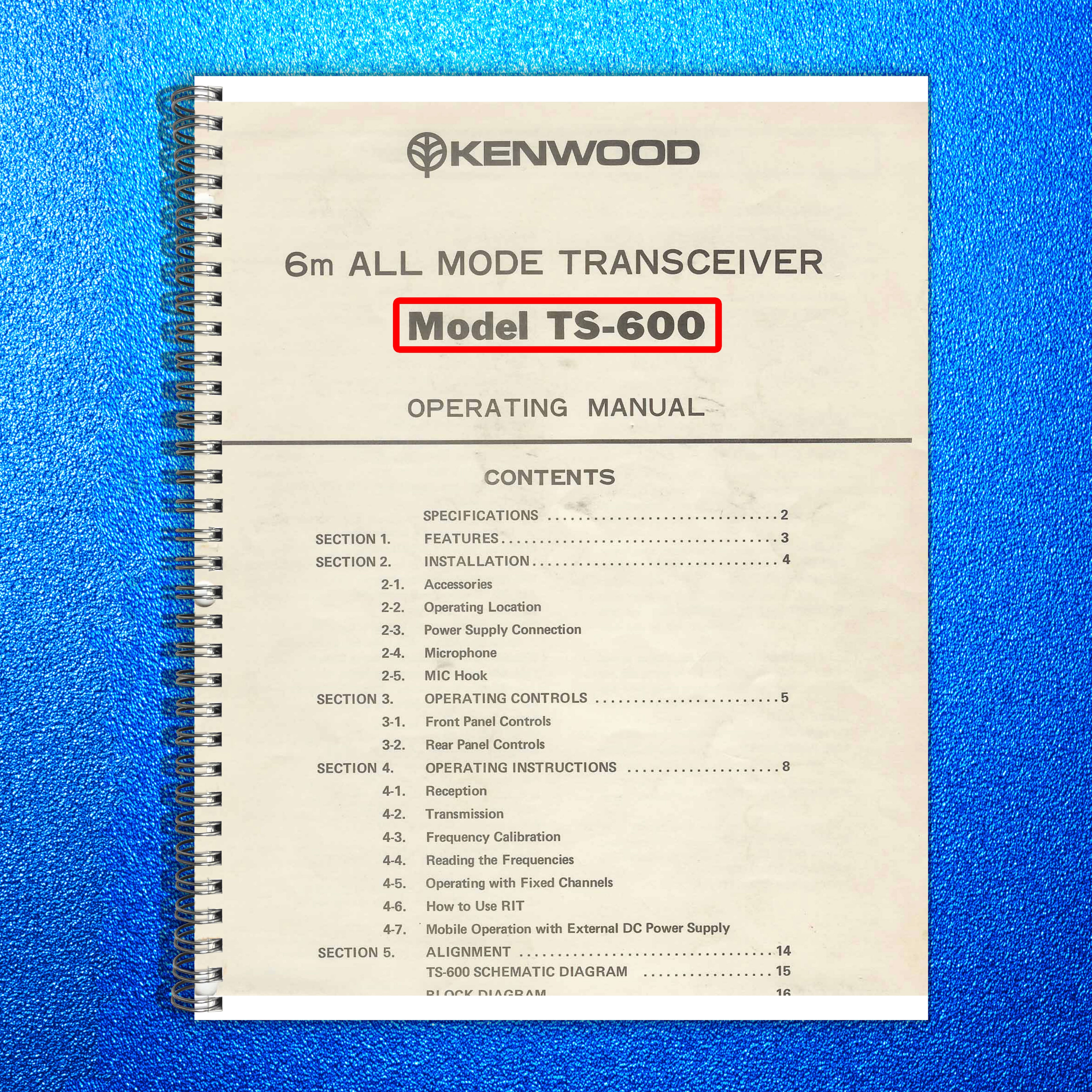 KENWOOD TS-600 6m Transceiver Operating Manual - STEEL WIRE BOUND - TOUGH COVERS