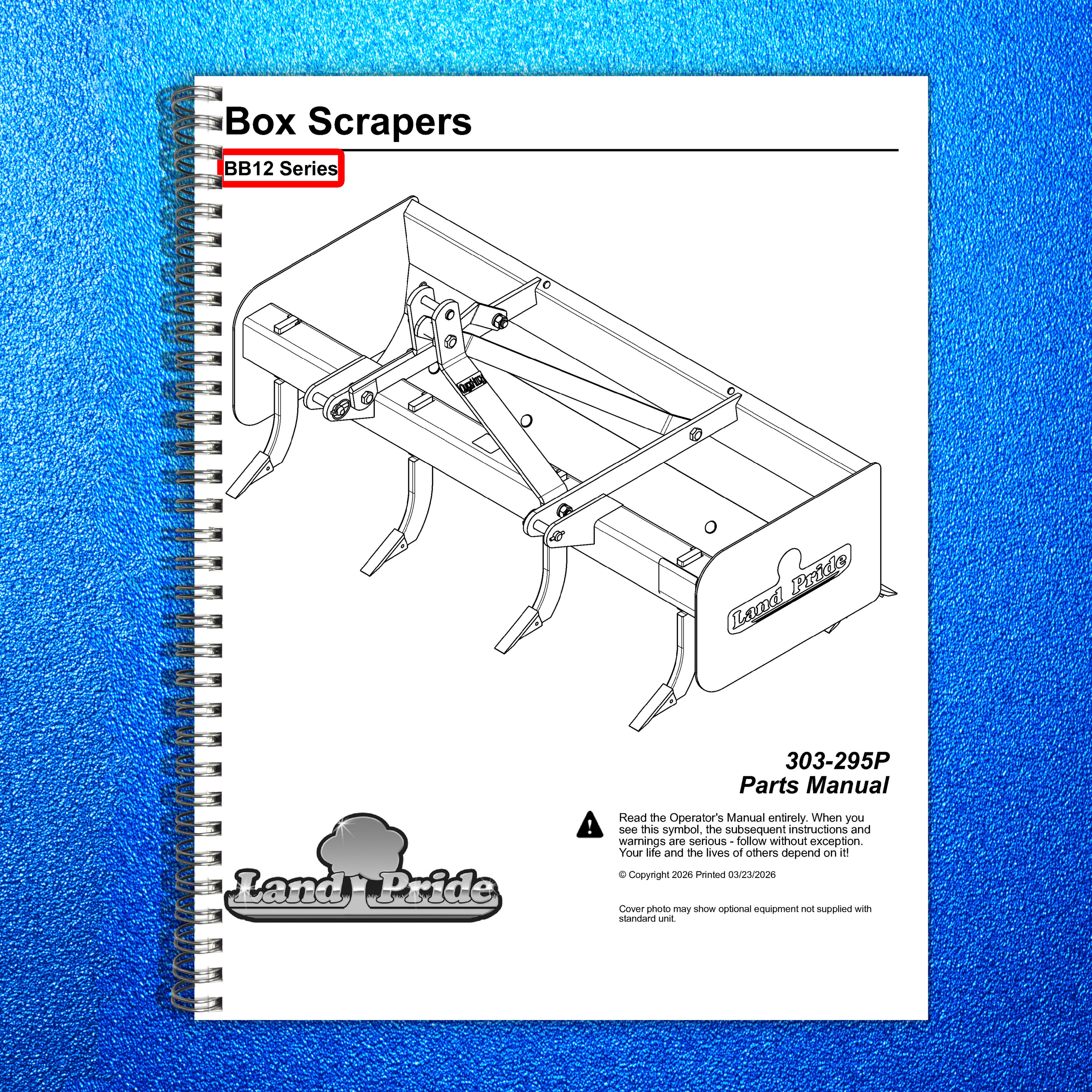 LAND PRIDE BB12 Series Box Scrapers Parts Manual 2026 - WIRE BOUND - COVERS