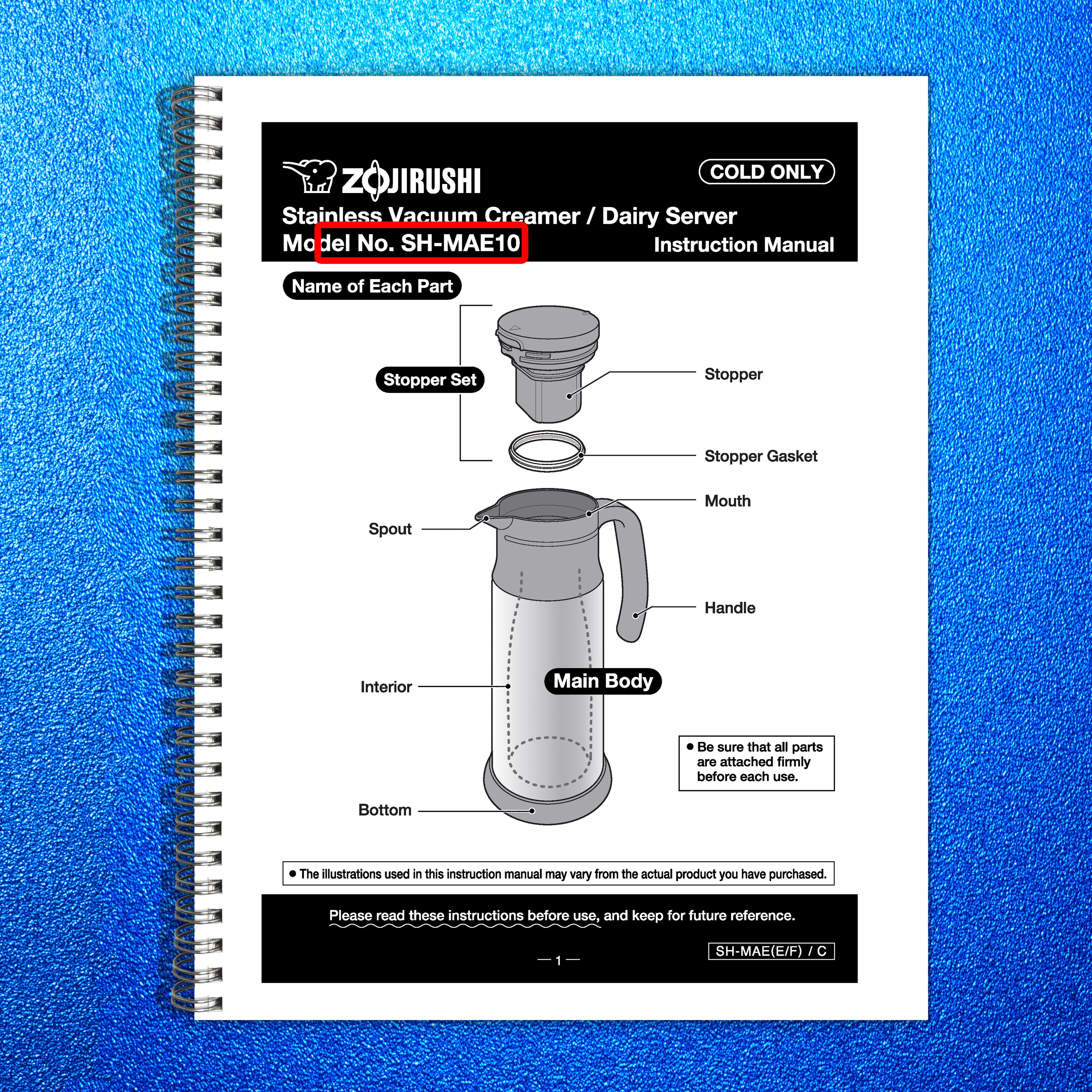 ZOJIRUSHI SH-MAE10 Stainless Vacuum Creamer Dairy Server Instruction Manual