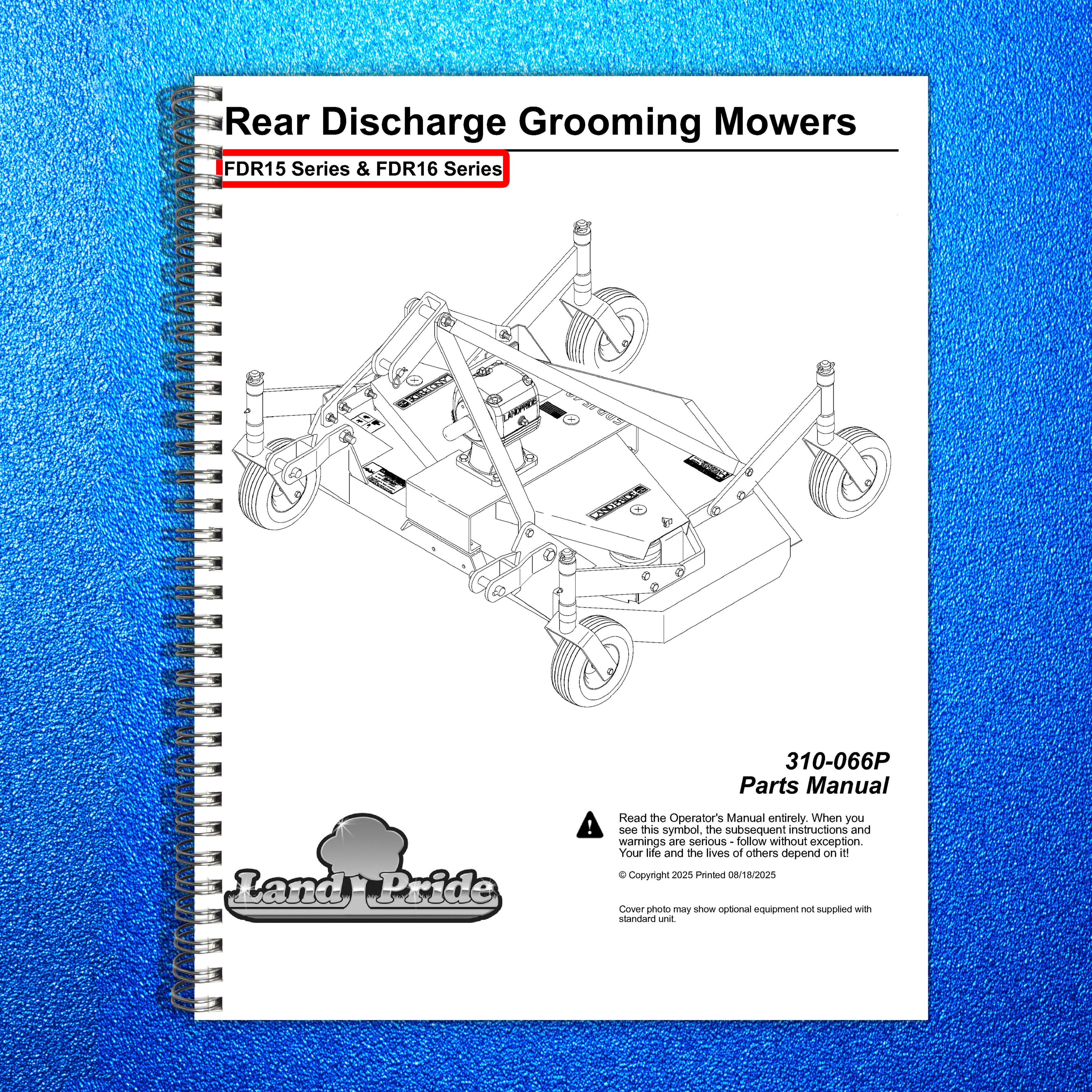LAND PRIDE FDR15 FDR16 Series Grooming Mowers Parts Manual 2025 - WIRE BOUND