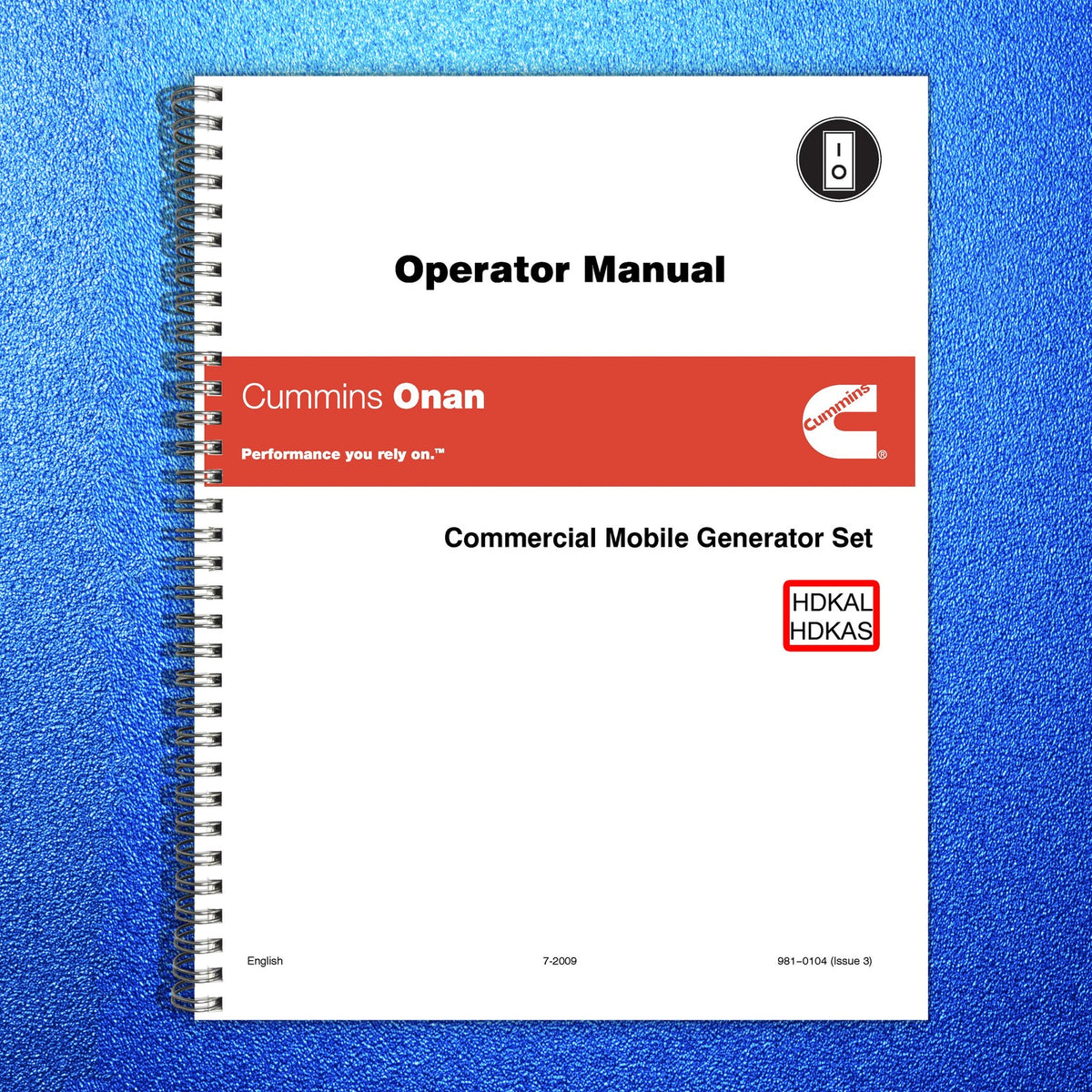 ONAN HDKAL HDKAS Commercial Mobile Genset Operator Manual 2009 - WIRE BOUND