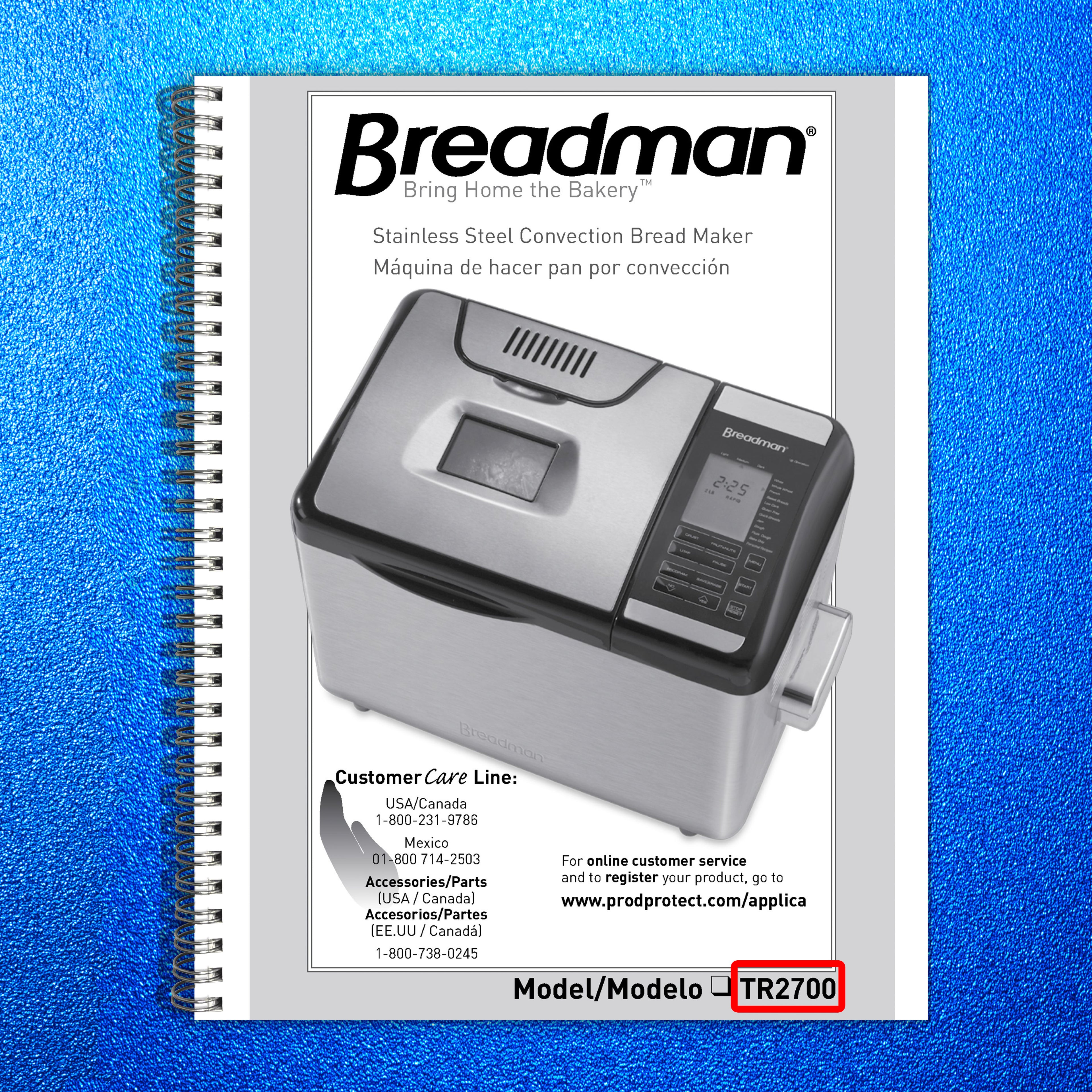 BREADMAN TR2700 Bread Maker Machine User Manual in English - WIRE BOUND - COVERS