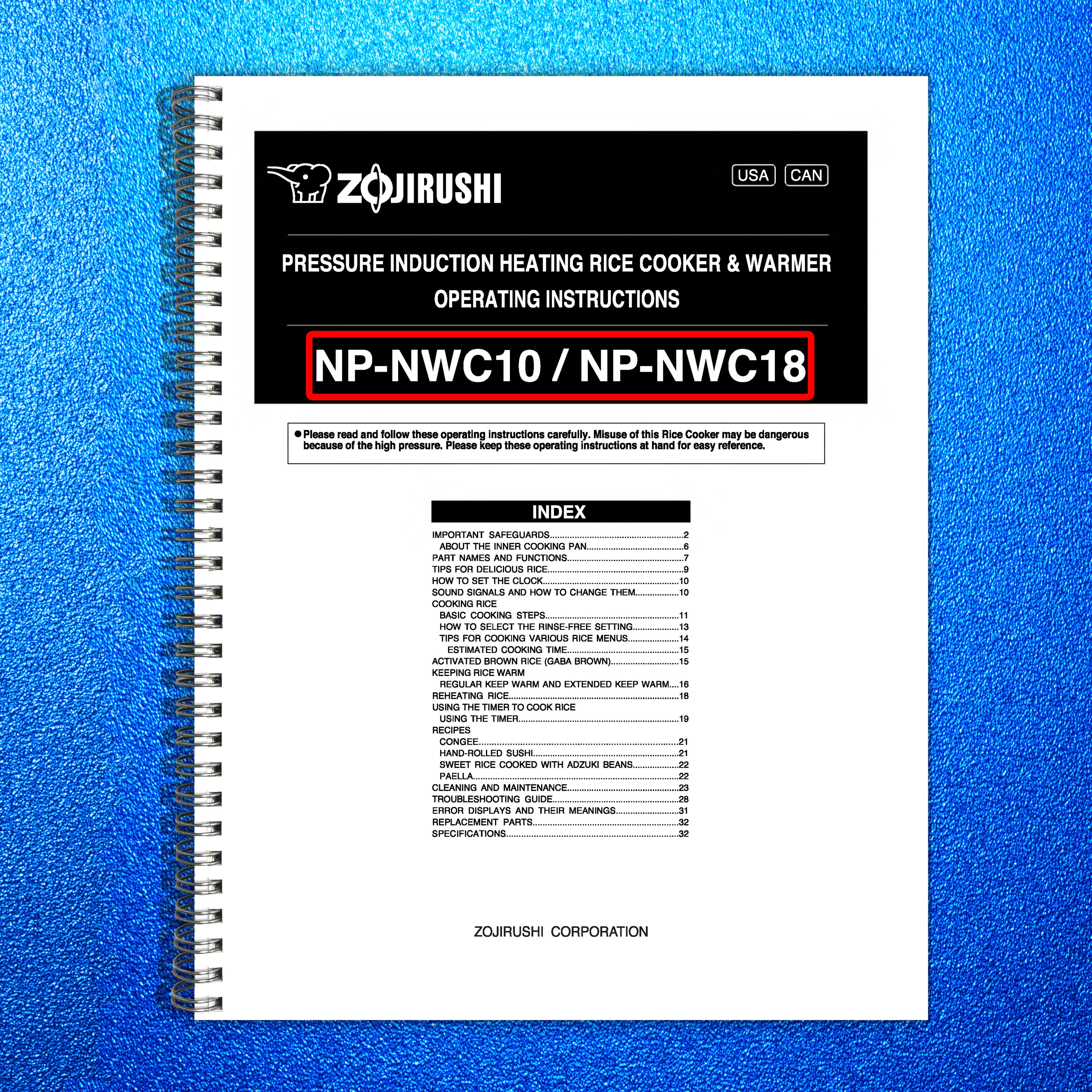 ZOJIRUSHI NP-NWC10 18 Pressure Induction Operating Instructions Manual - BOUND