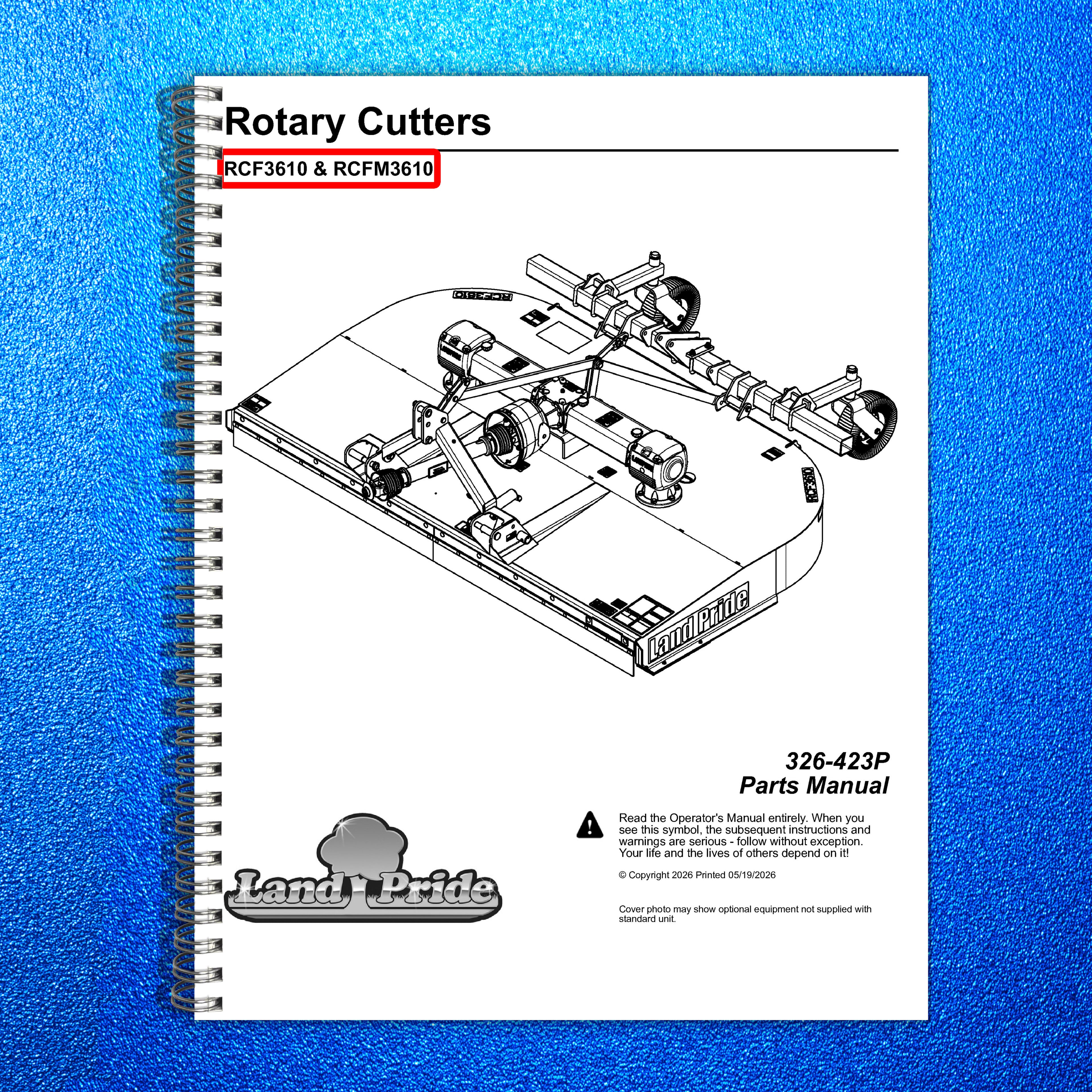 LAND PRIDE RCF3610 Rotary Cutters Parts Manual 2026 - WIRE BOUND - TOUGH COVERS