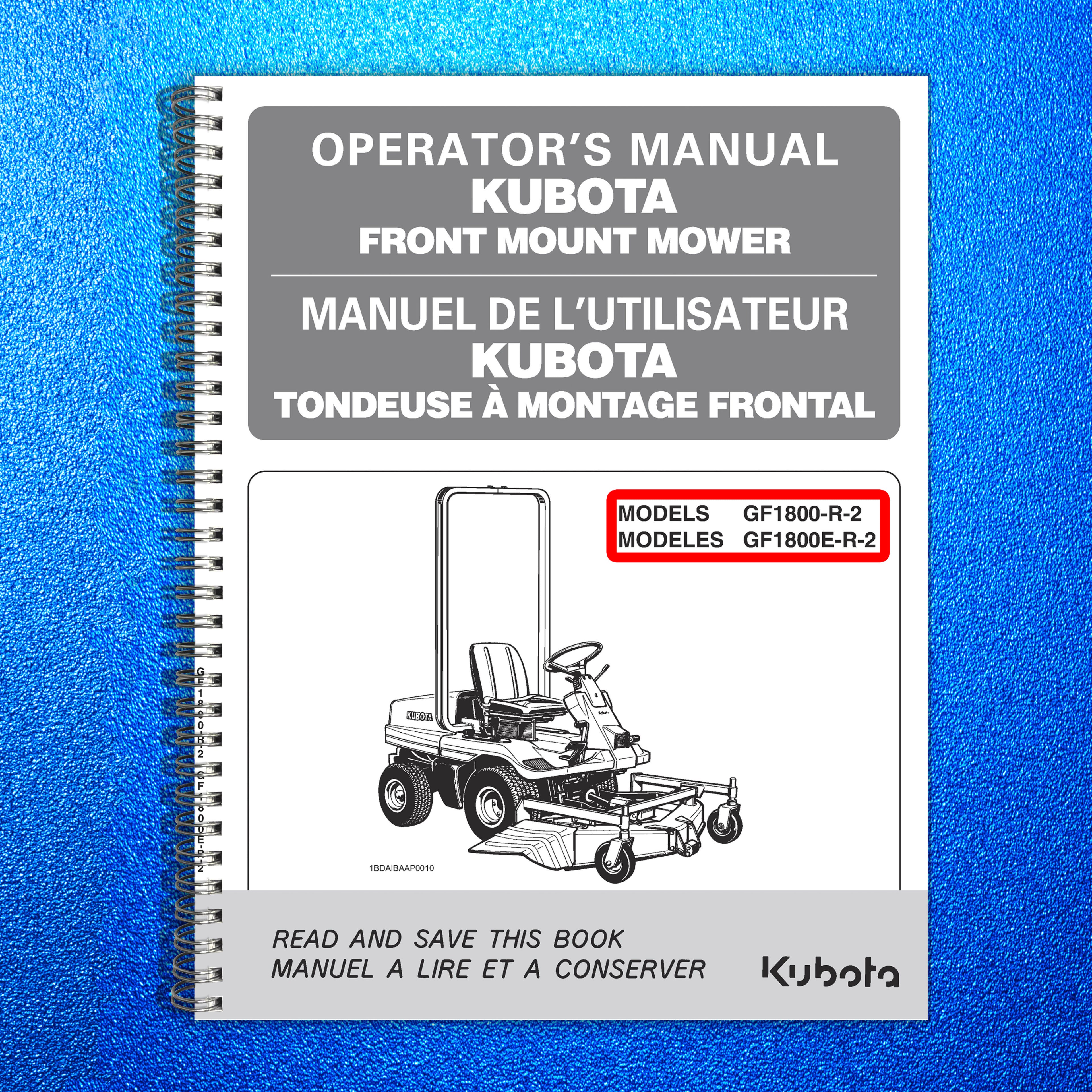 KUBOTA GF1800-R-2 GF1800E-R-2 Operators Manual 2014 - BOUND - COVERS - FOLDOUTS