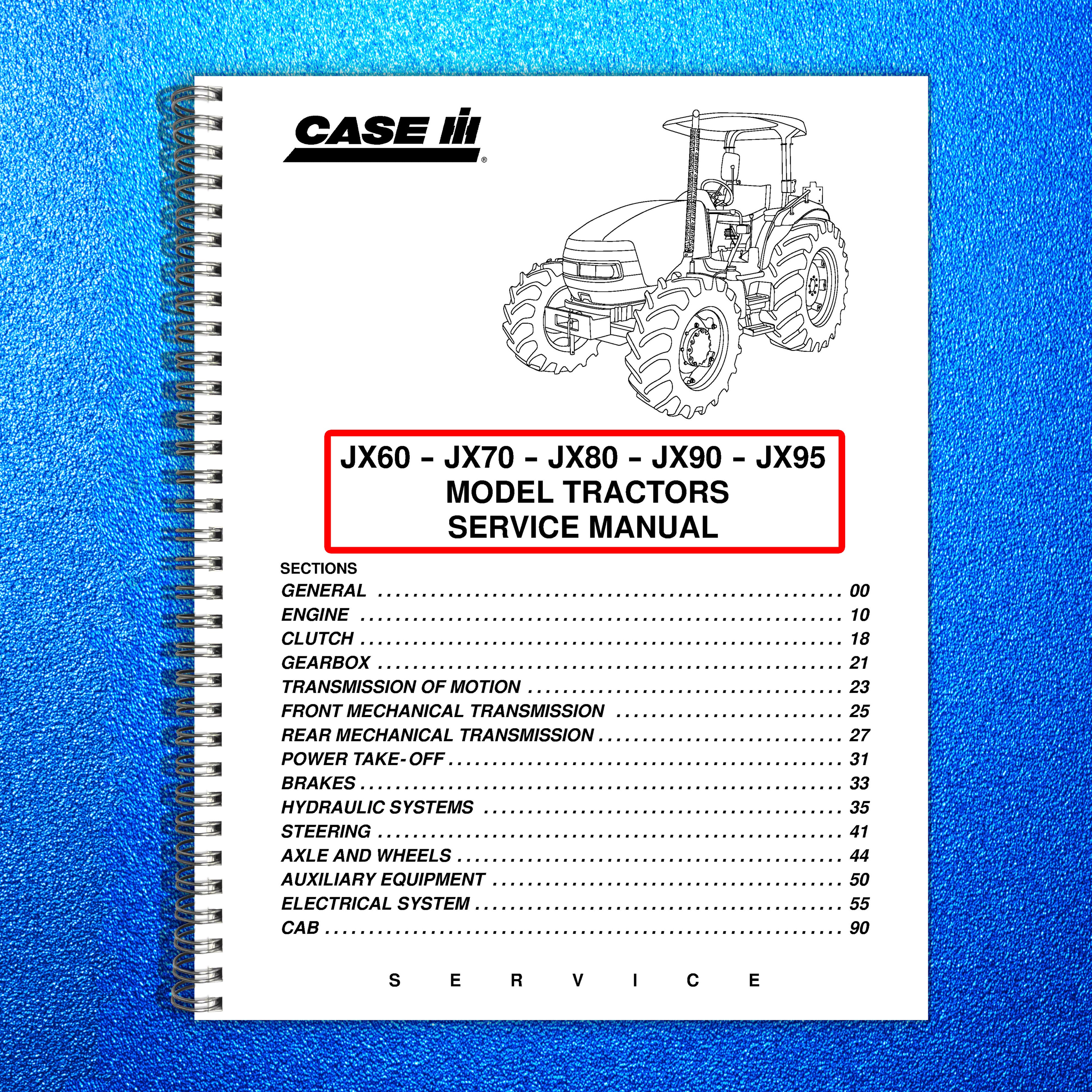 CASE IH JX60 JX70 JX80 JX90 JX95 SERVICE MANUAL - WIRE BOUND-COVERS- XL FOLDOUTS