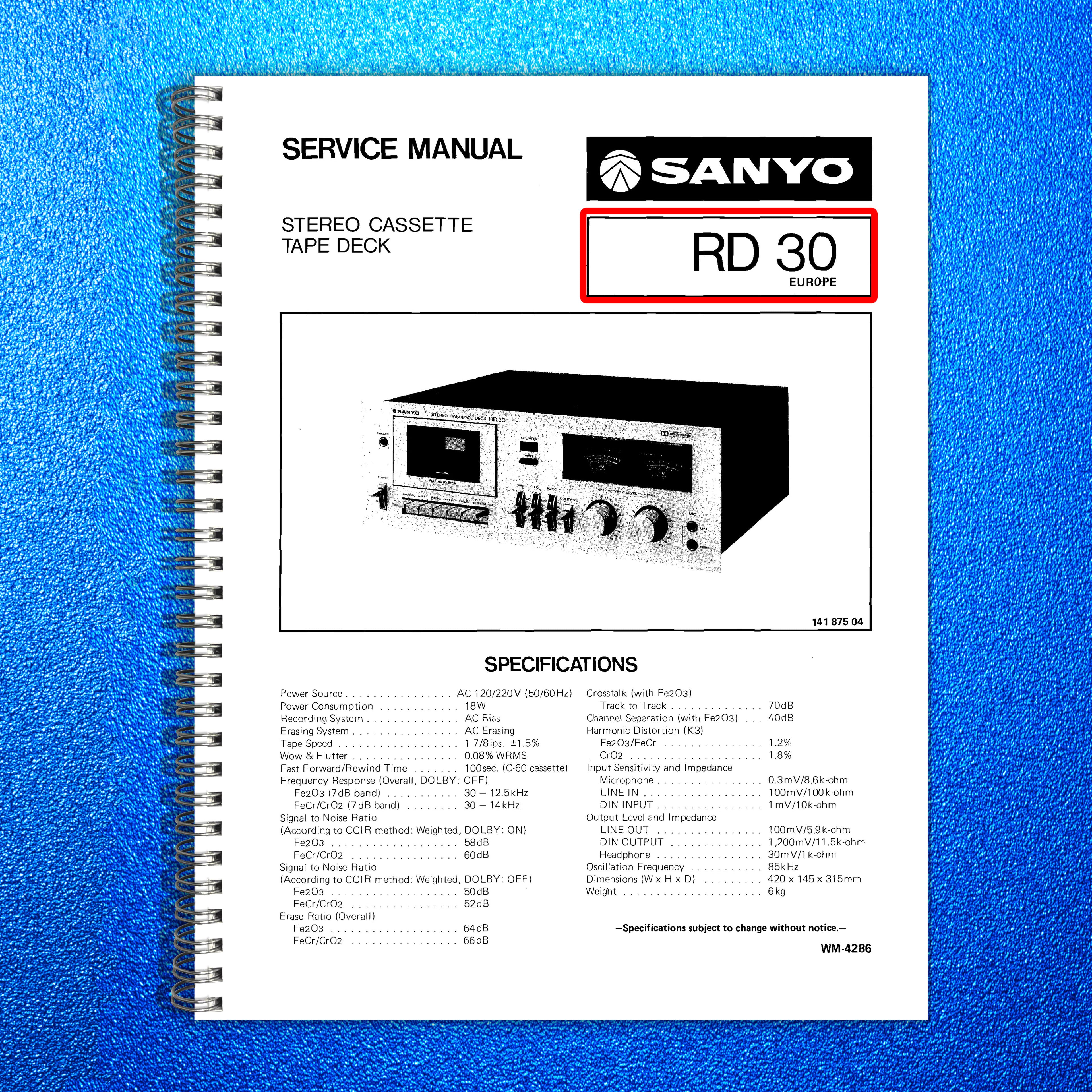 SANYO RD-30 Stereo Cassette Tape Deck Service Manual - BOUND - COVERS - FOLDOUTS