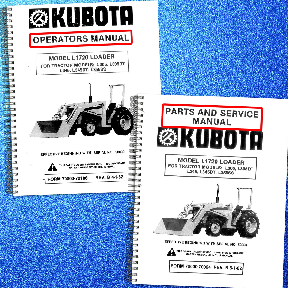 KUBOTA L1720 LOADER Operators Parts Service Manual BUNDLE - WIRE BOUND - COVERS