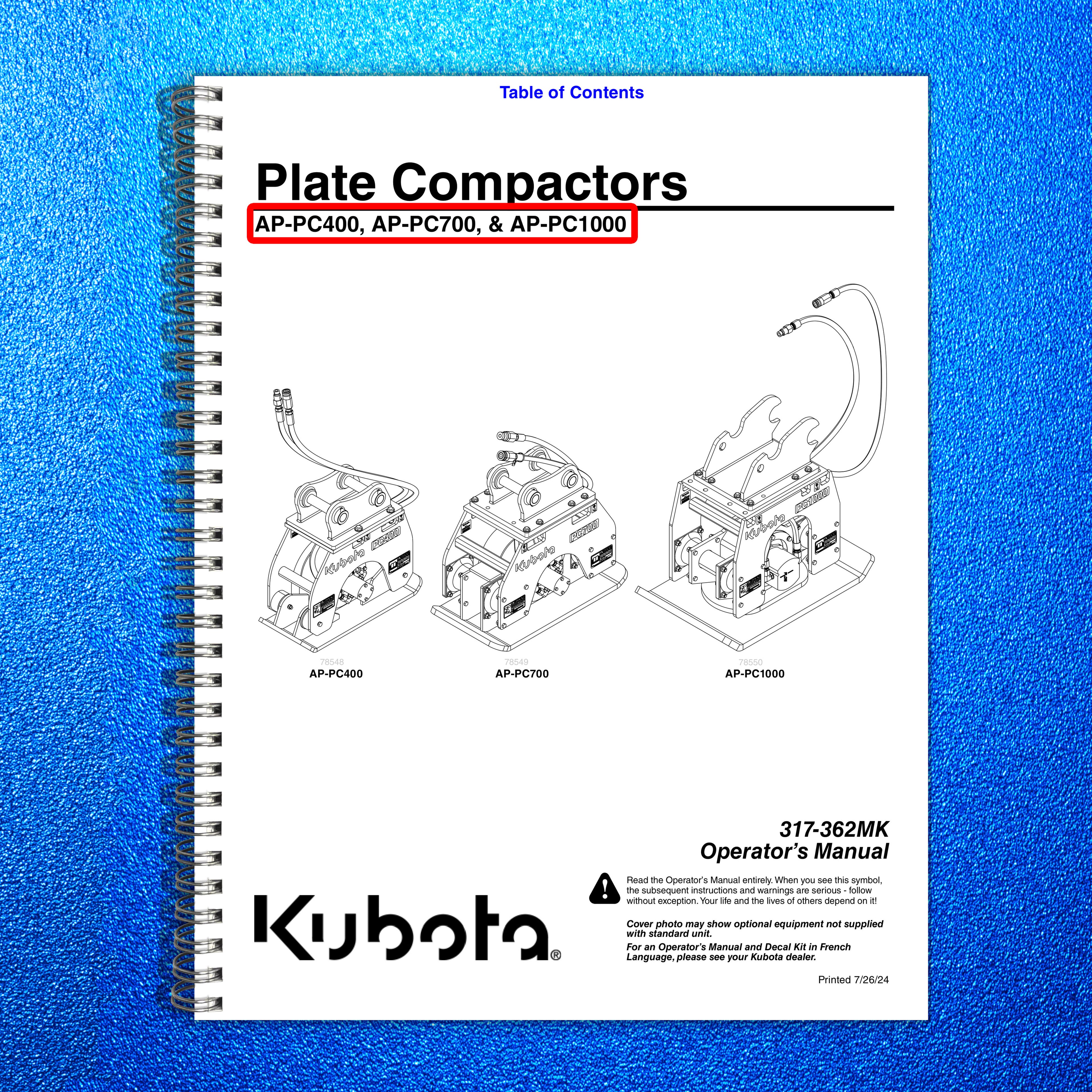 LAND PRIDE PC Series Plate Compactors Operators Manual - WIRE BOUND - COVERS