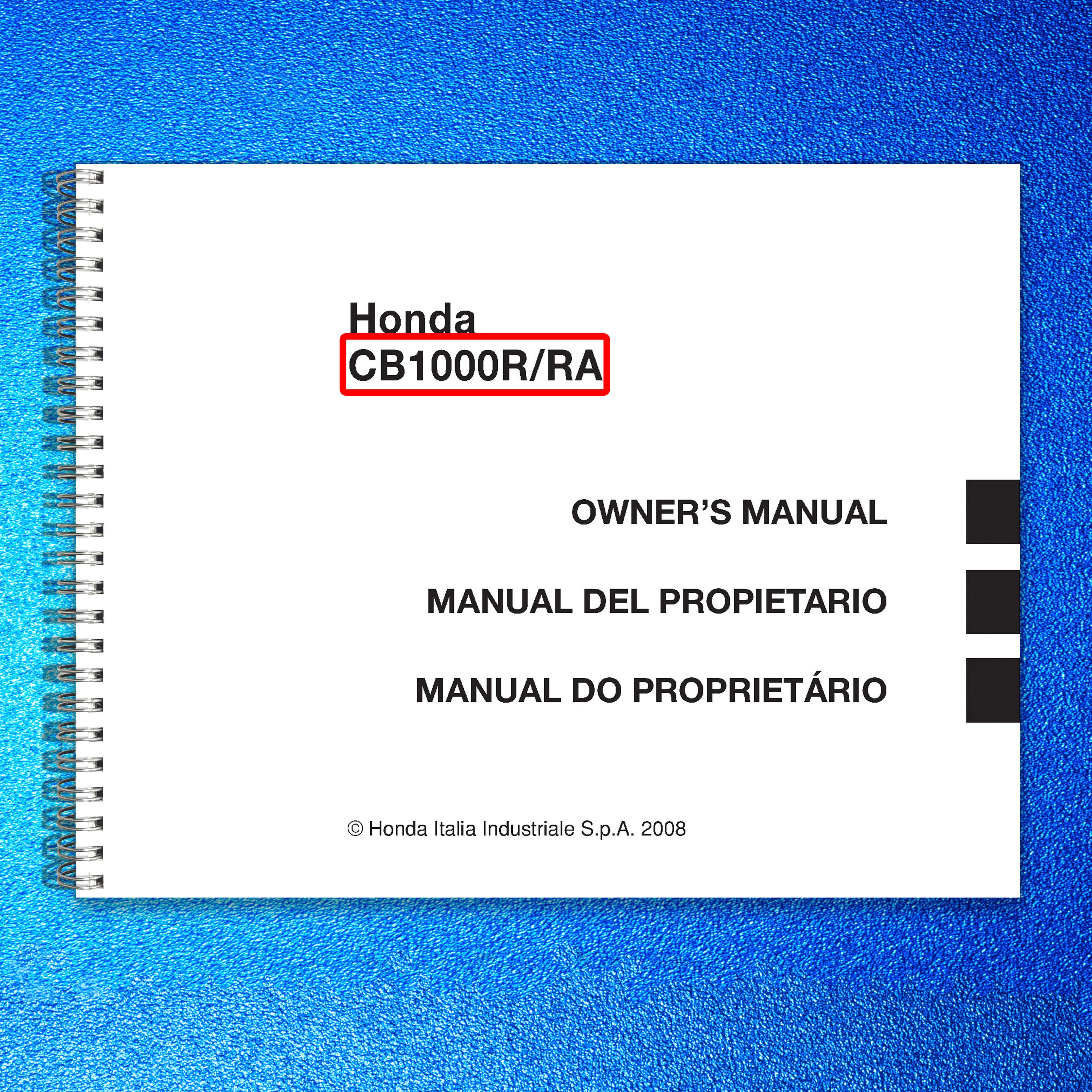HONDA CB1000R CB1000RA Owners Manual 2009 - STEEL WIRE BOUND - PROTECTIVE COVERS
