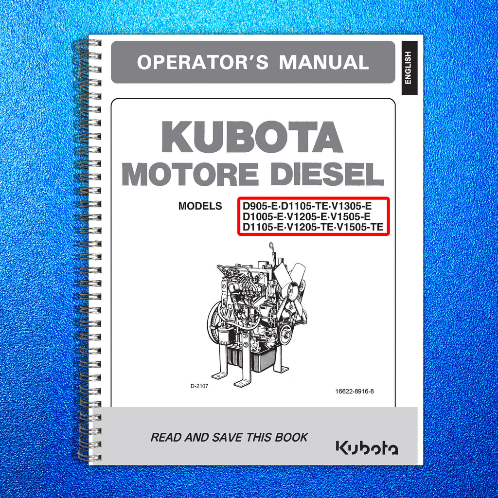 KUBOTA D905 DIESEL ENGINE OPERATORS MANUAL - STEEL WIRE BOUND, PROTECTIVE COVERS