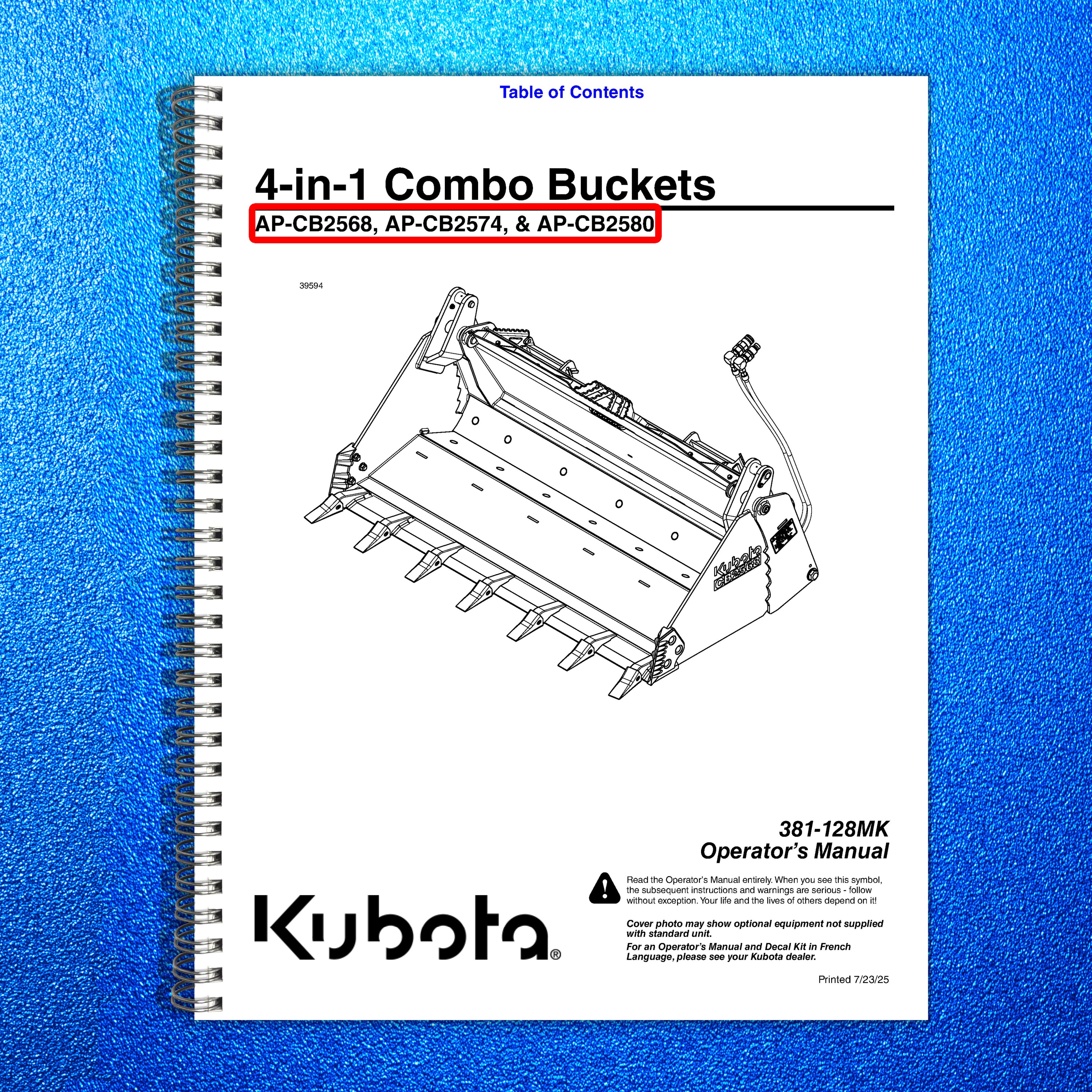 LAND PRIDE CB25 Series Combination Buckets Operators Manual - WIRE BOUND