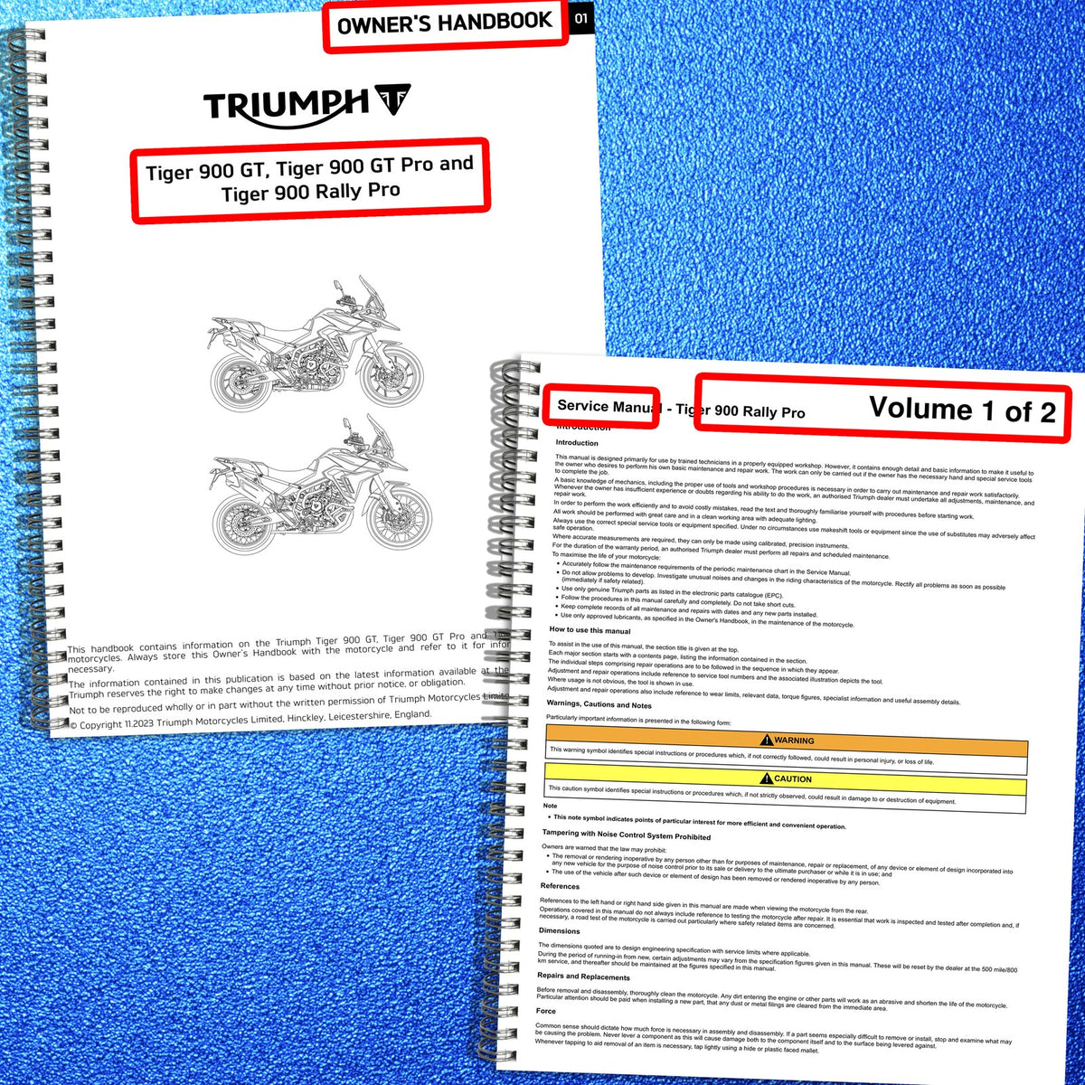 TRIUMPH Tiger 900 GT GT Pro Rally Pro Service & Operators Manual BUNDLE