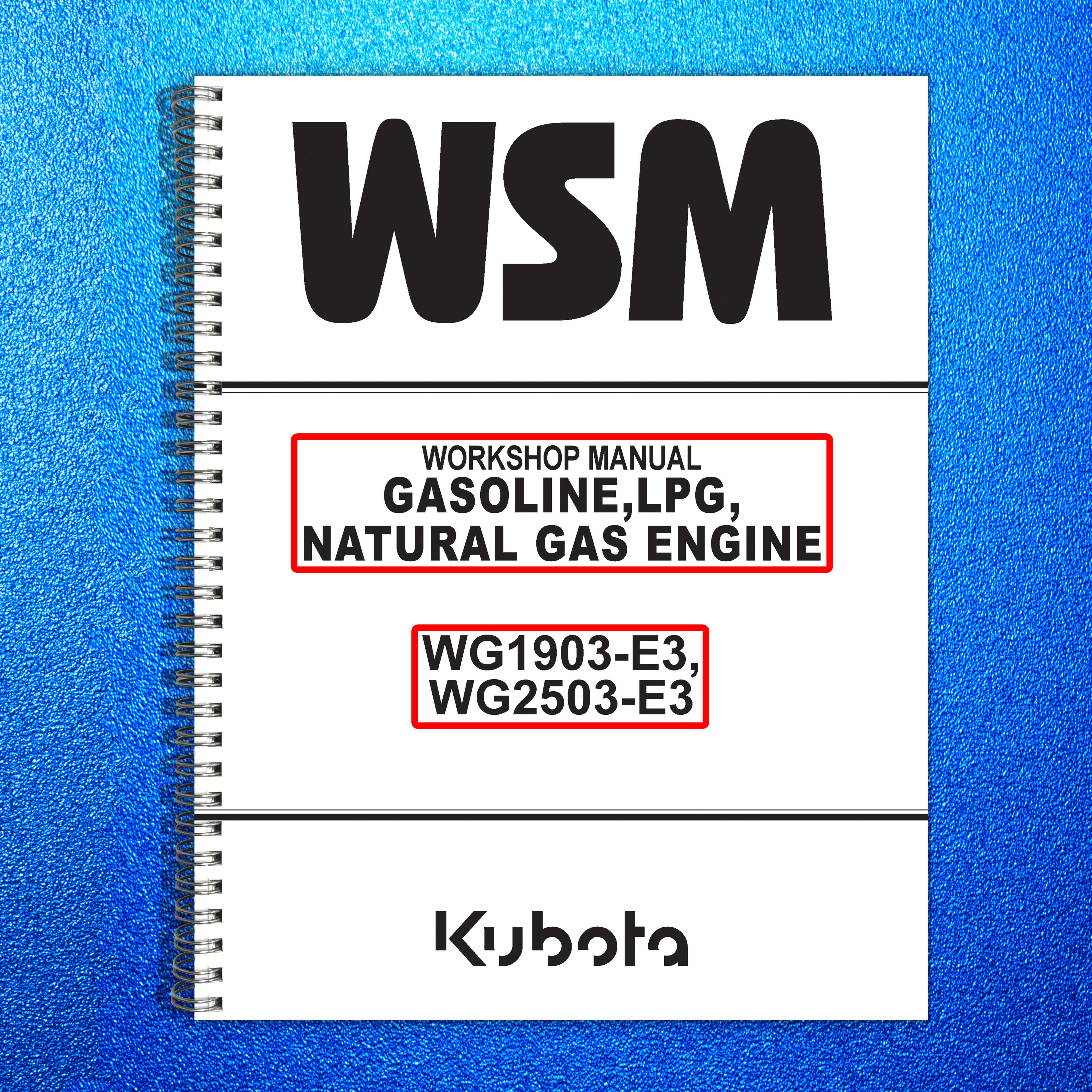 KUBOTA GASOLINE LPG NATURAL GAS ENGINE WG1903-E3 WG2503-E3 WORKSHOP MANUAL WSM