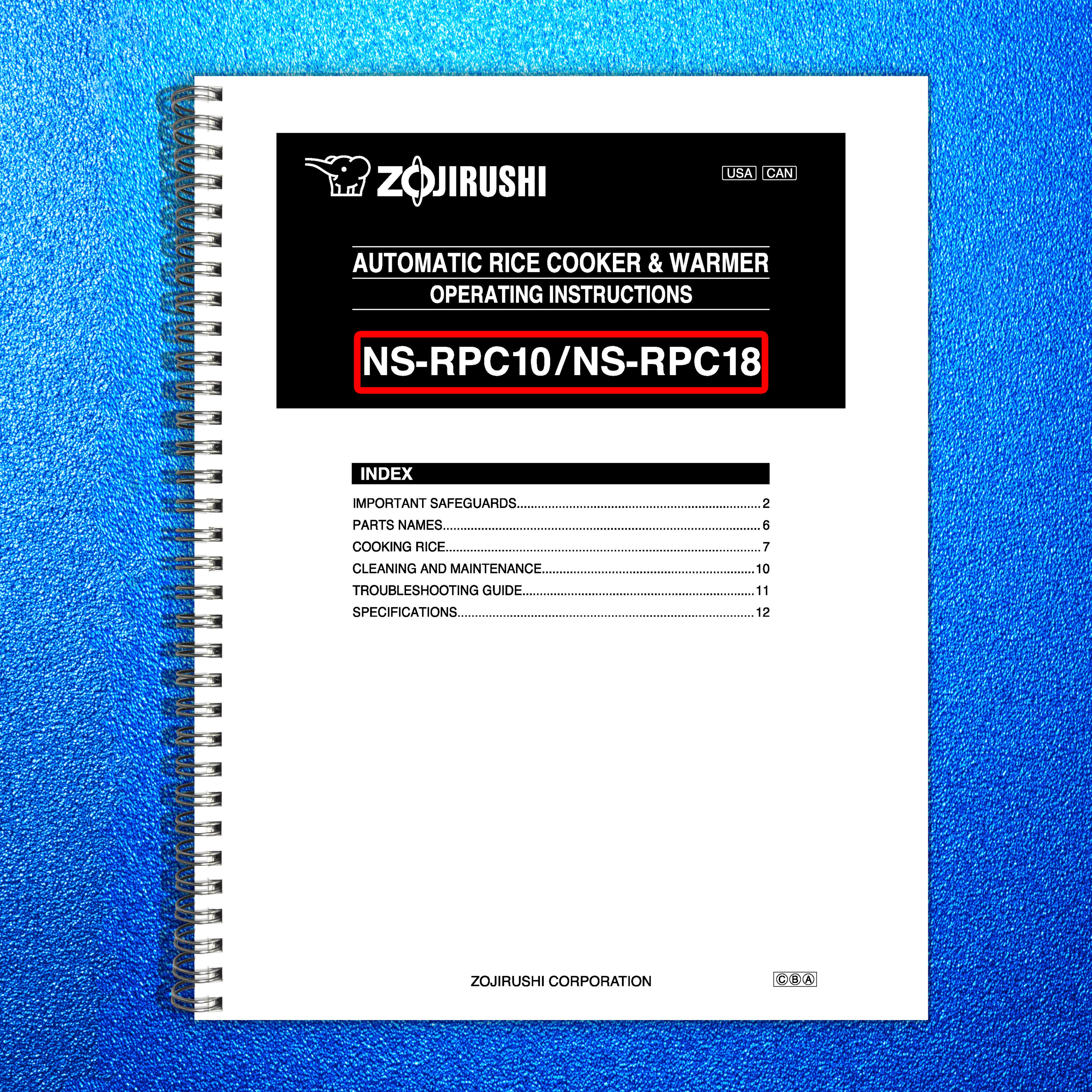 ZOJIRUSHI NS-RPC10 NS-RPC18 Rice Cooker Operating Instructions Manual - BOUND
