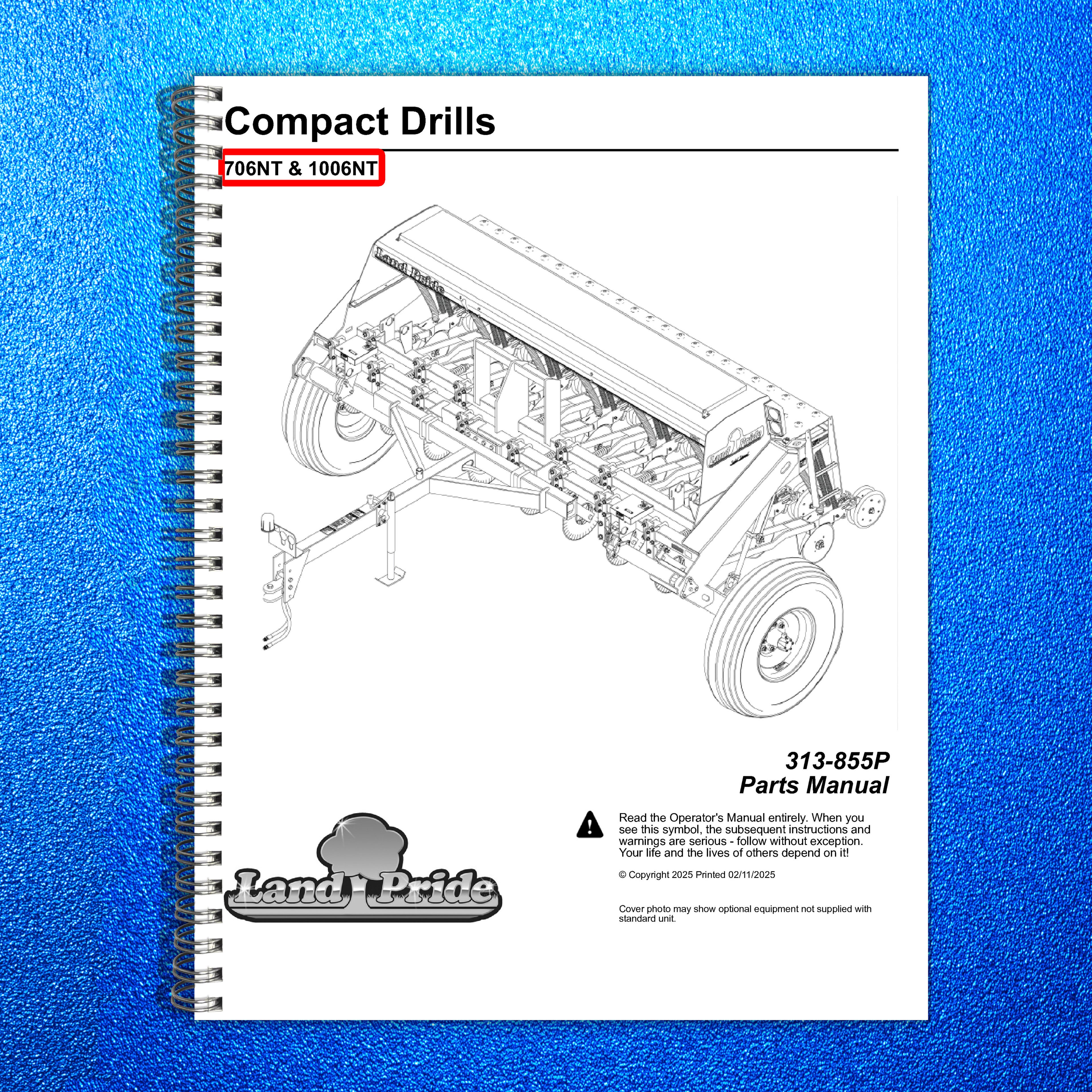 LAND PRIDE 706NT 1006NT End-wheel No-till Drills Parts Manual 2025 - WIRE BOUND