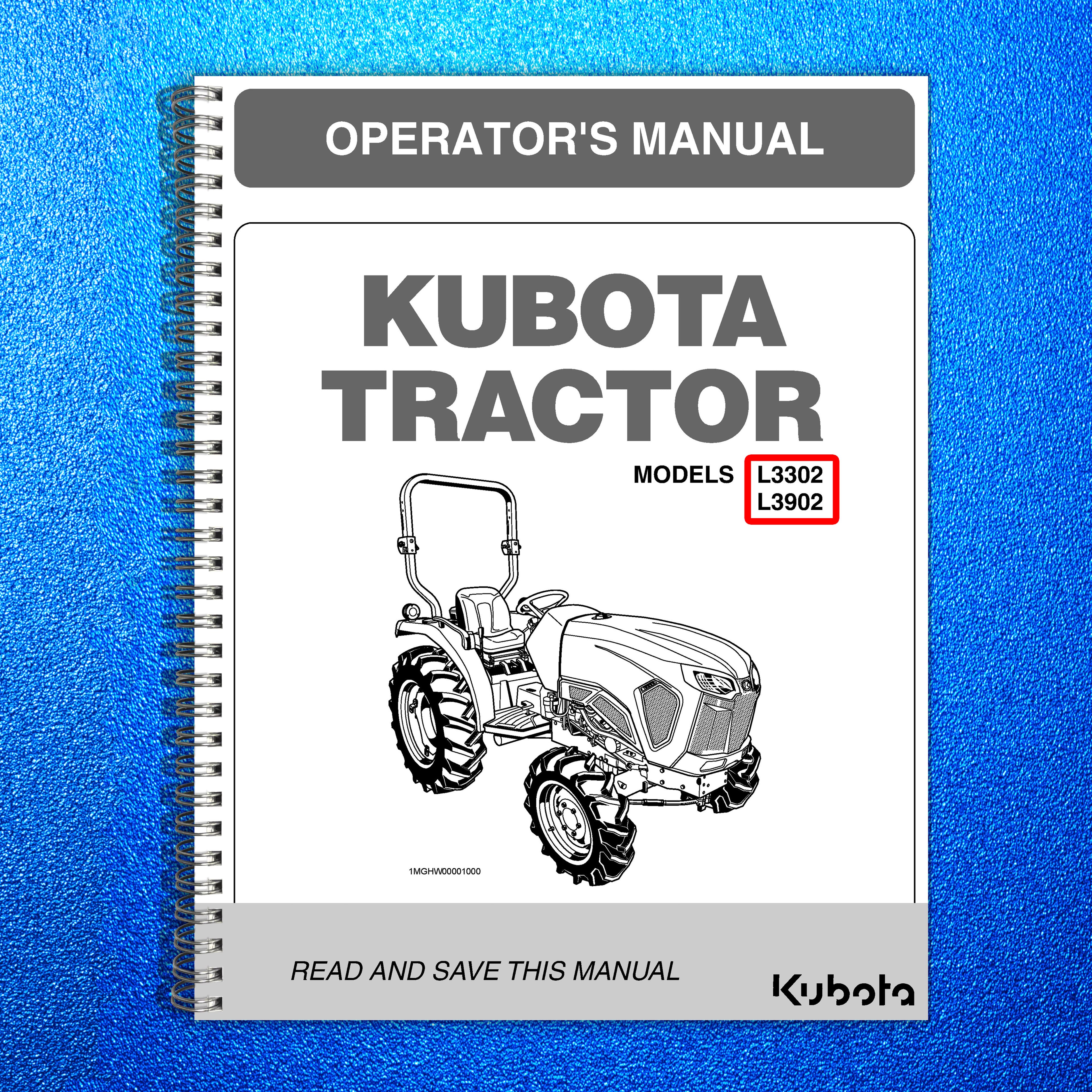 KUBOTA L3302 L3902 ROPS OPERATORS MANUAL - STEEL WIRE BOUND - PROTECTIVE COVERS