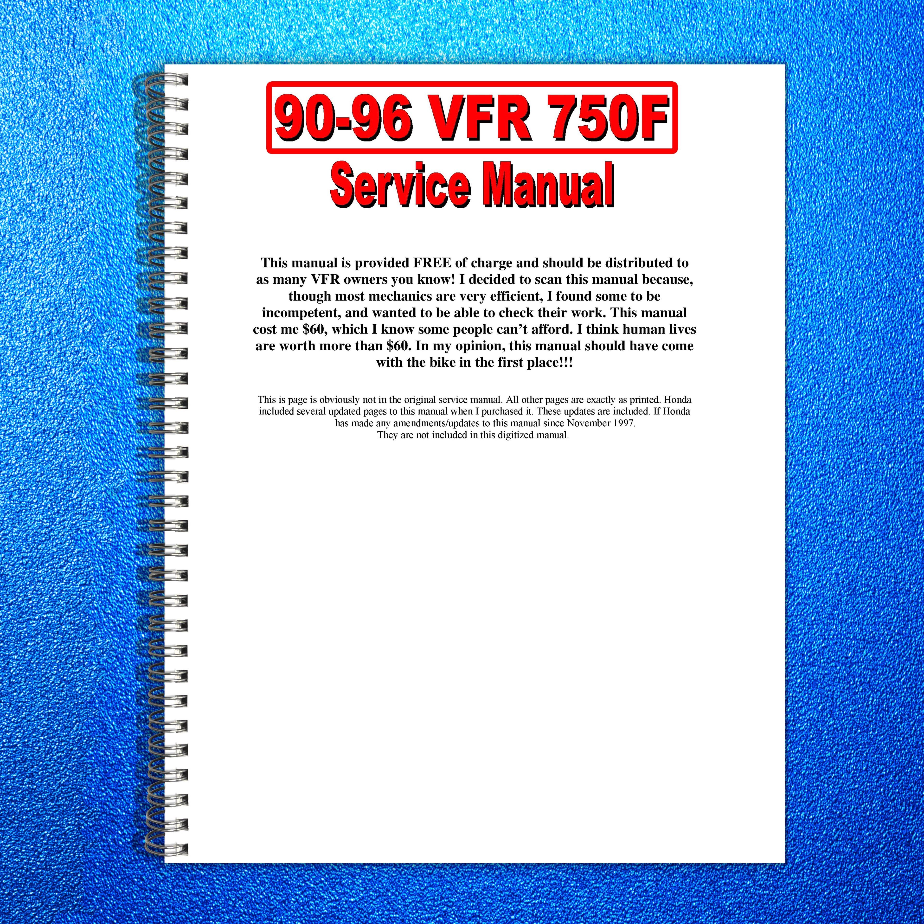 HONDA VFR750F Service Manual - BOUND - COVERS - XL FOLDOUT PAGES