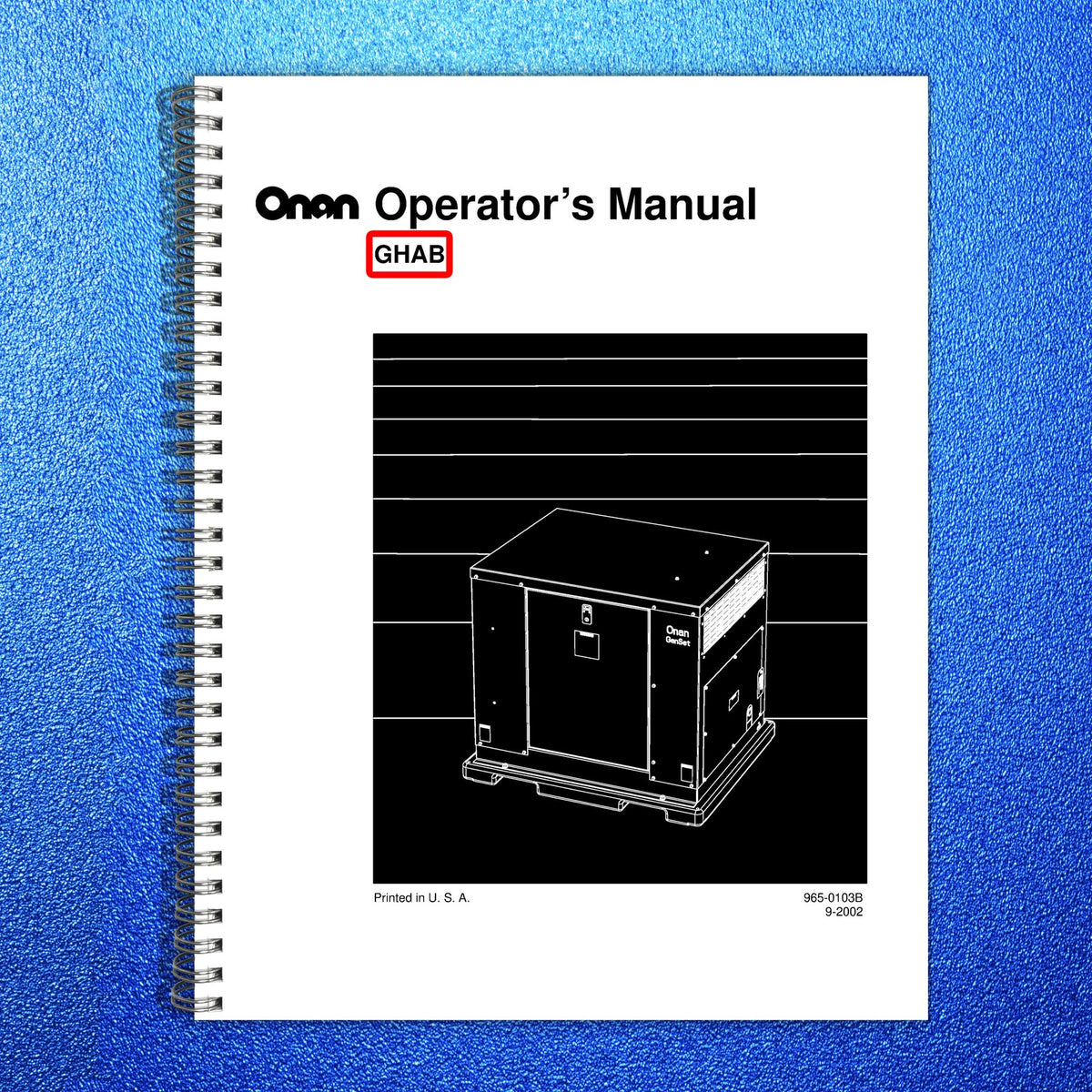 ONAN GHAB Genset Operators Manual 2002 - STEEL WIRE BOUND - PROTECTIVE COVERS