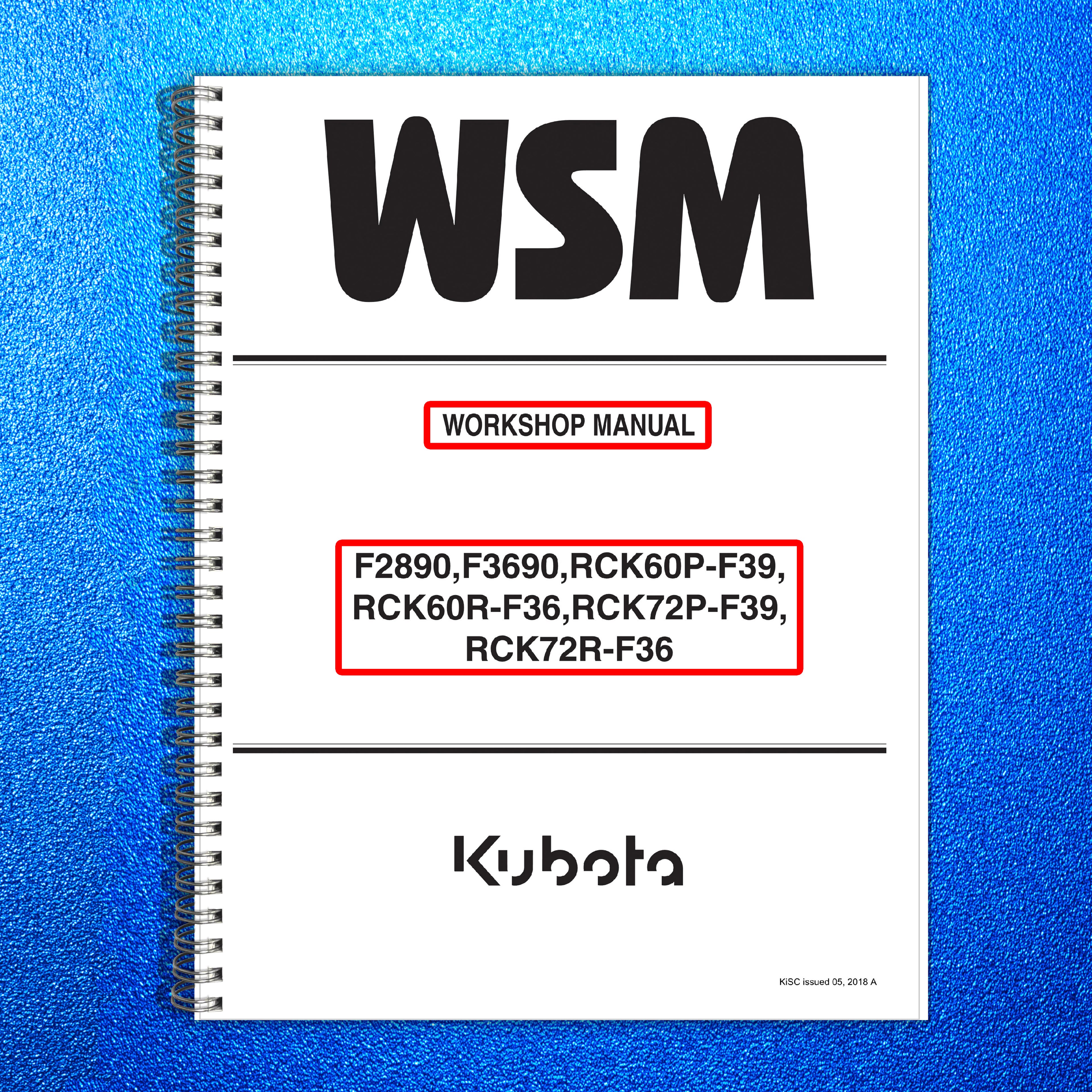 KUBOTA F2890 F3690 RCK60P-F39 RCK60R-F36 RCK72P-F39 F36 Workshop Manual - BOUND