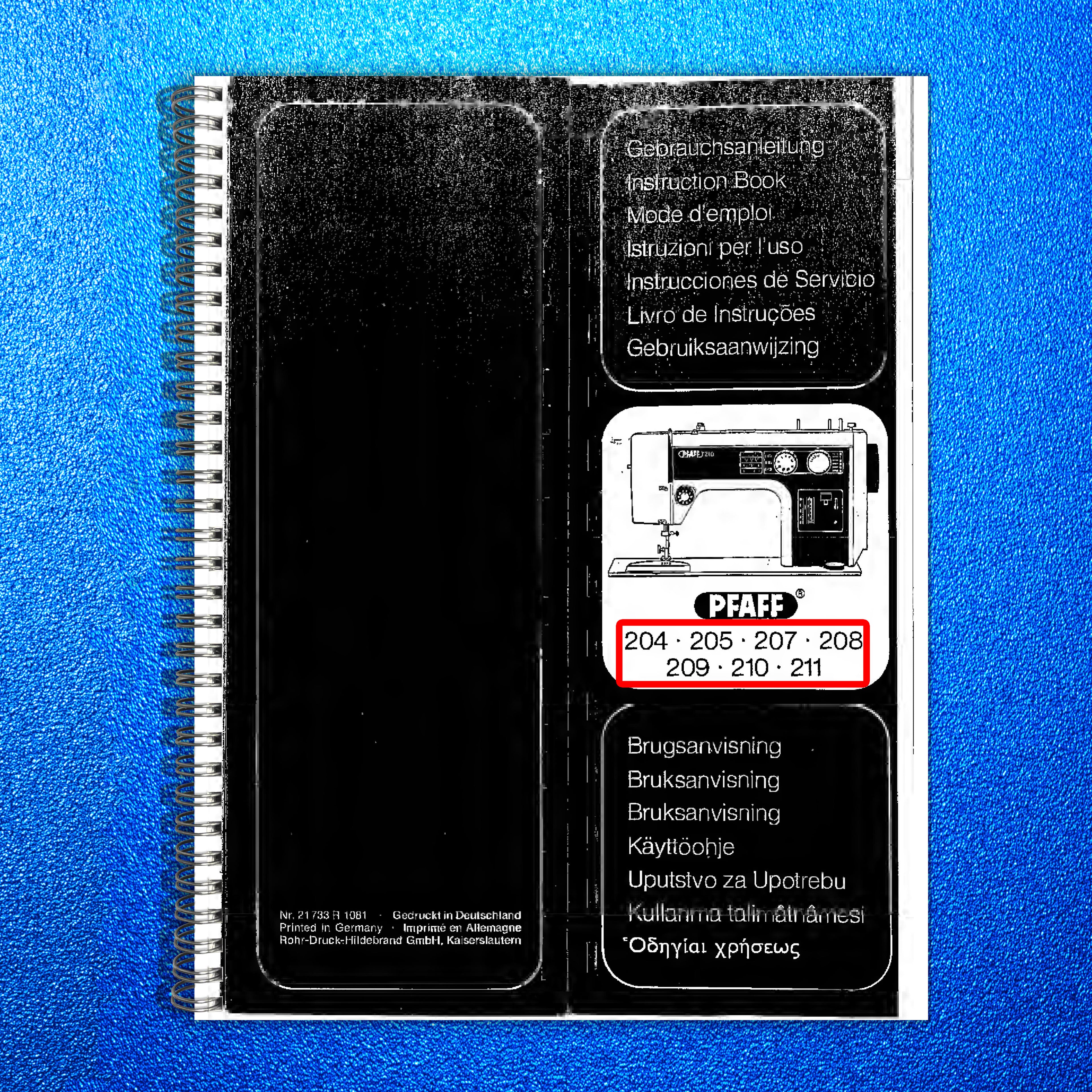 PFAFF 204  205  207  208  209  210  211 User Manual - WIRE BOUND - COVERS