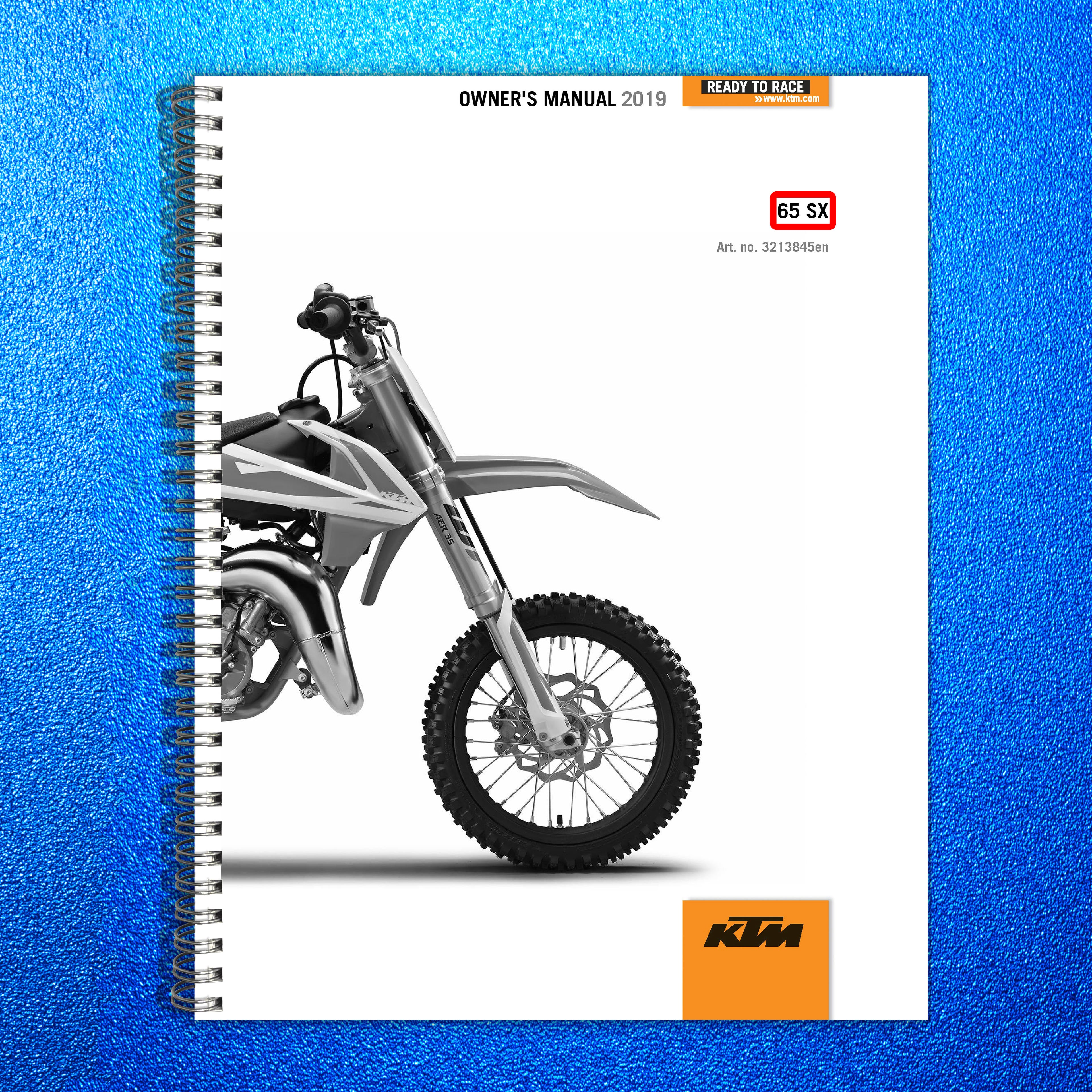 KTM 65 SX Motorcycle Owners Manual 2019 - STEEL WIRE BOUND - PROTECTIVE COVERS