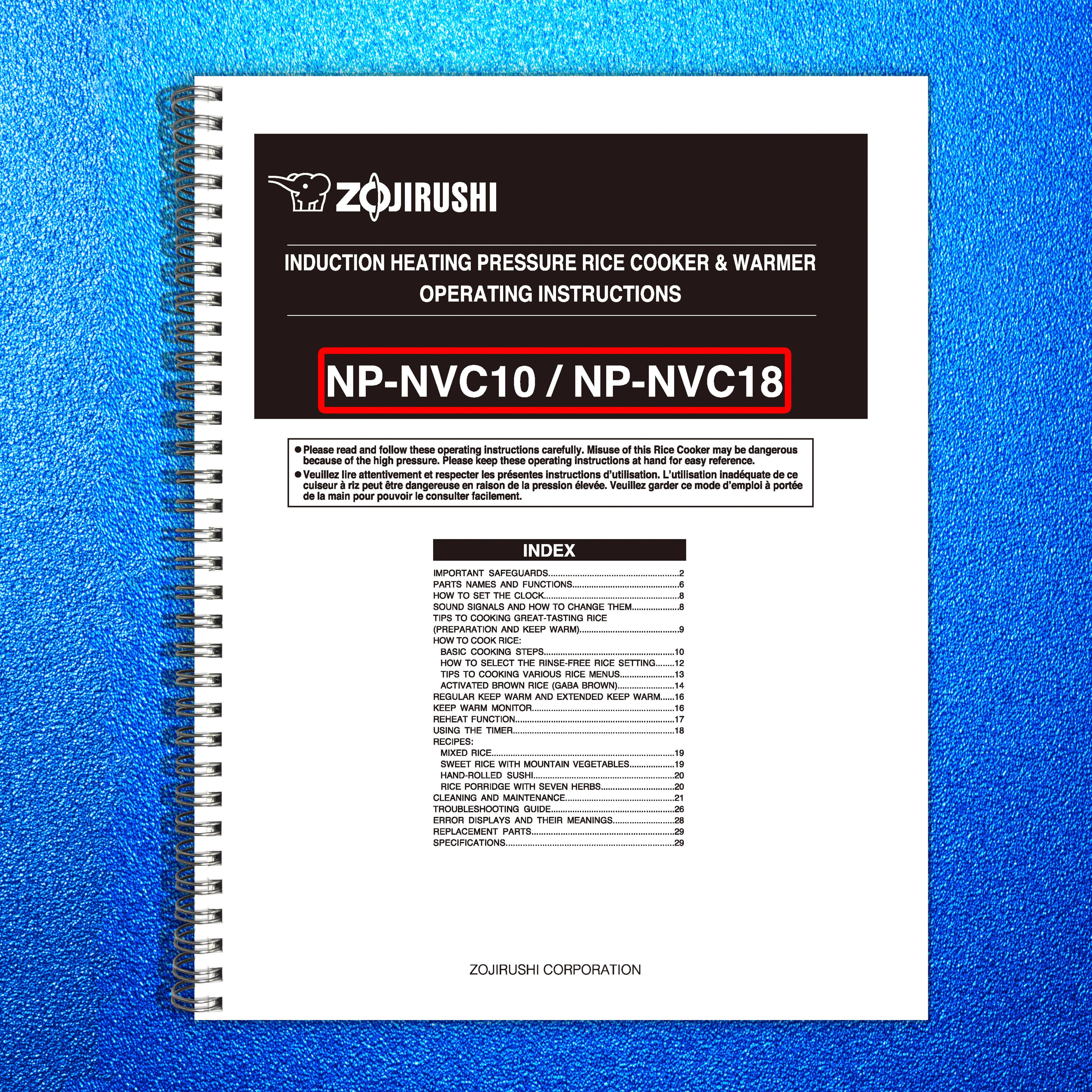 ZOJIRUSHI NP-NVC10 18 Induction Heating Operating Instructions Manual - BOUND