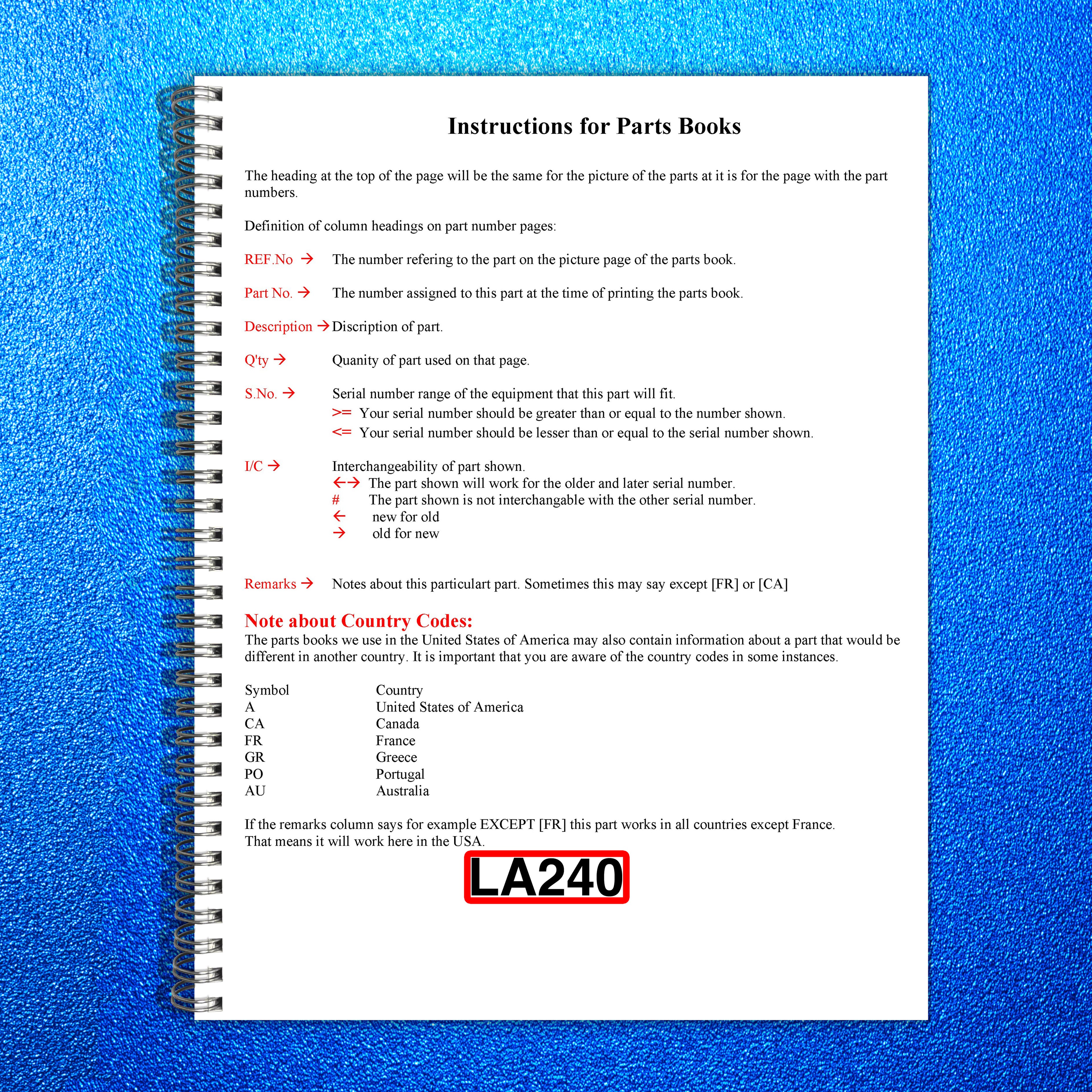 KUBOTA LA240 Loader Illustrated Parts List Manual - WIRE BOUND - TOUGH COVERS