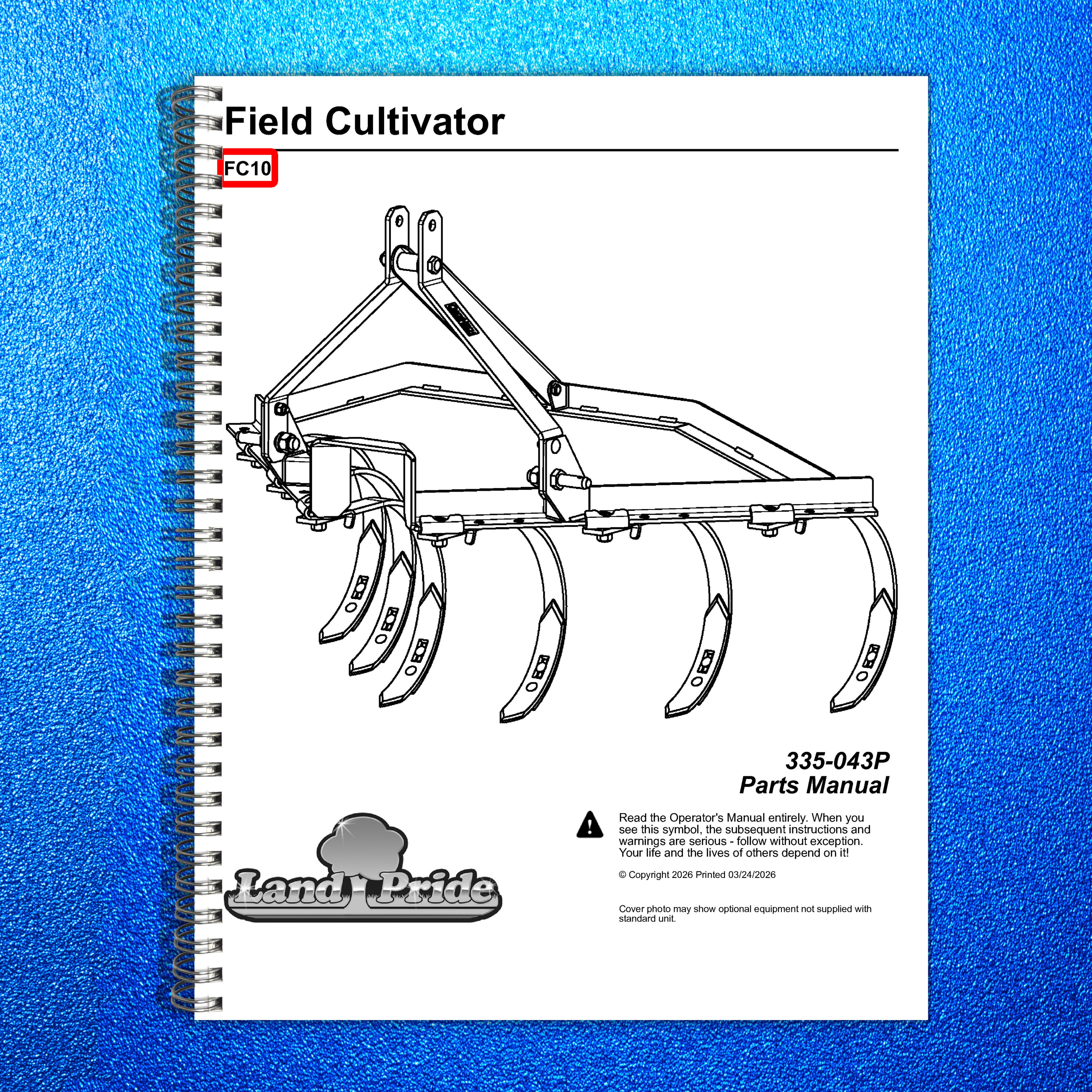LAND PRIDE FC10 Series Field Cultivator Parts Manual 2026 - WIRE BOUND - COVERS