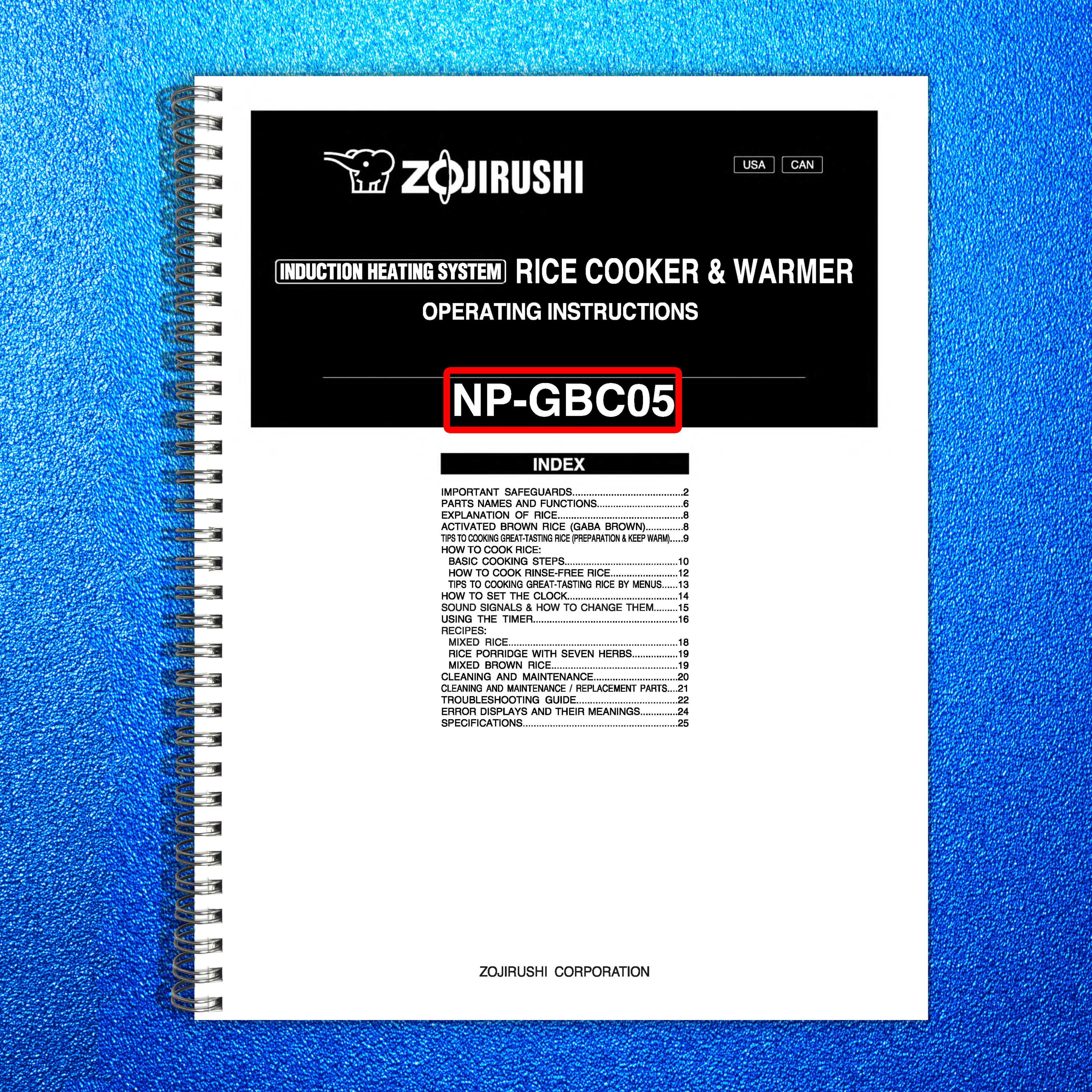 ZOJIRUSHI NP-GBC05 Induction Heating Rice Operating Instructions Manual - BOUND