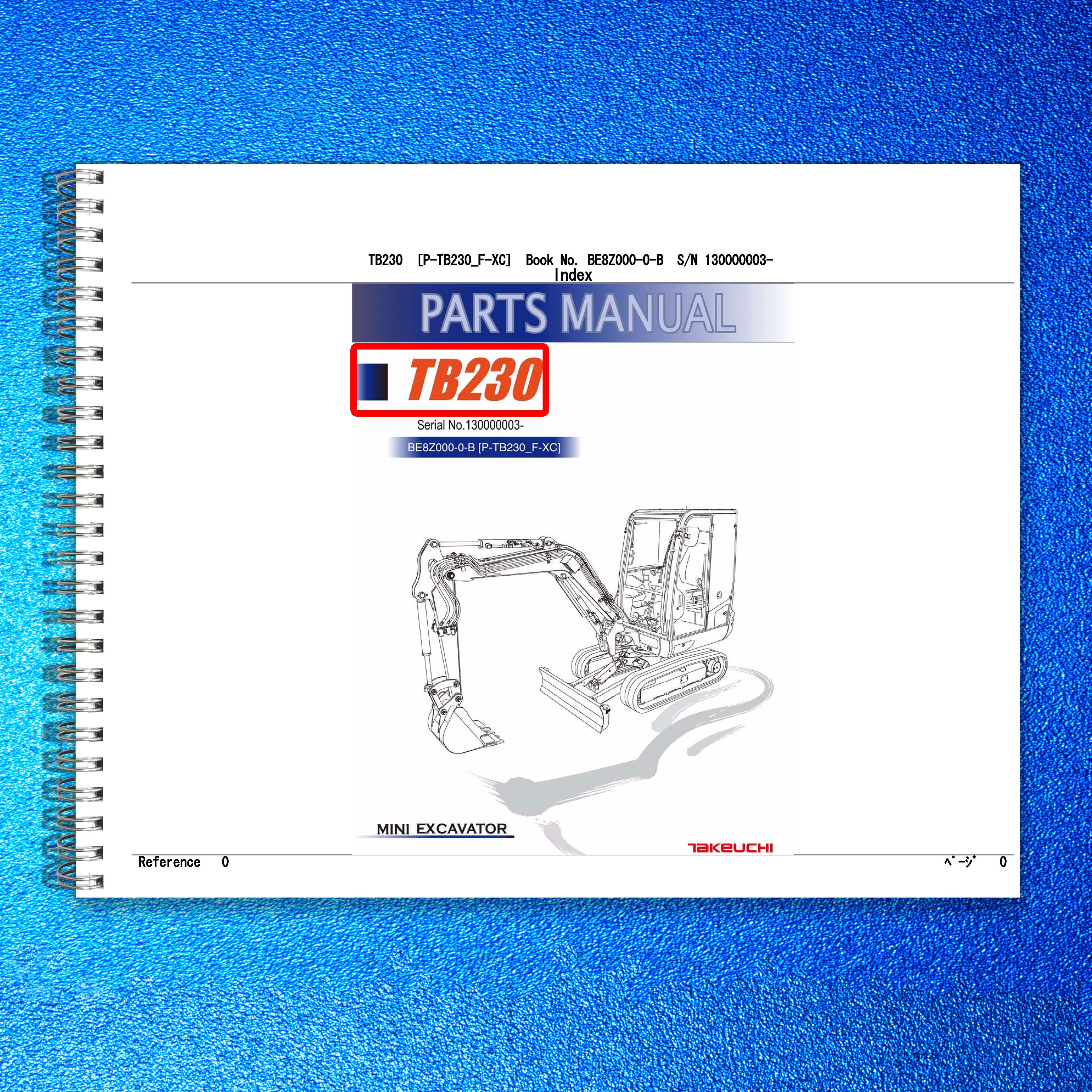 TAKEUCHI TB230 Excavator Parts Manual - STEEL WIRE BOUND - PROTECTIVE COVERS