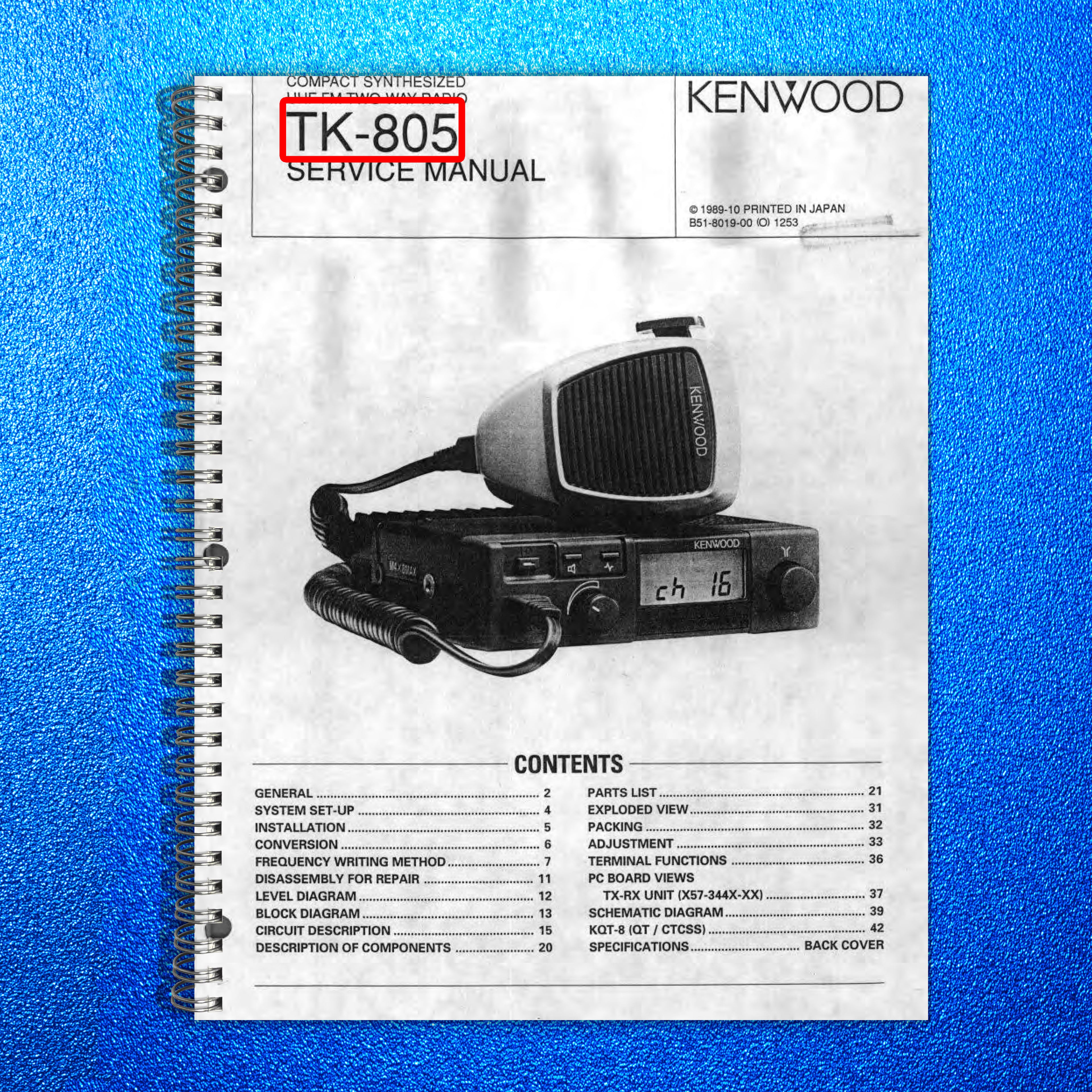 KENWOOD TK-805 UHF FM Two-Way Radio Service Manual - WIRE BOUND - TOUGH COVERS