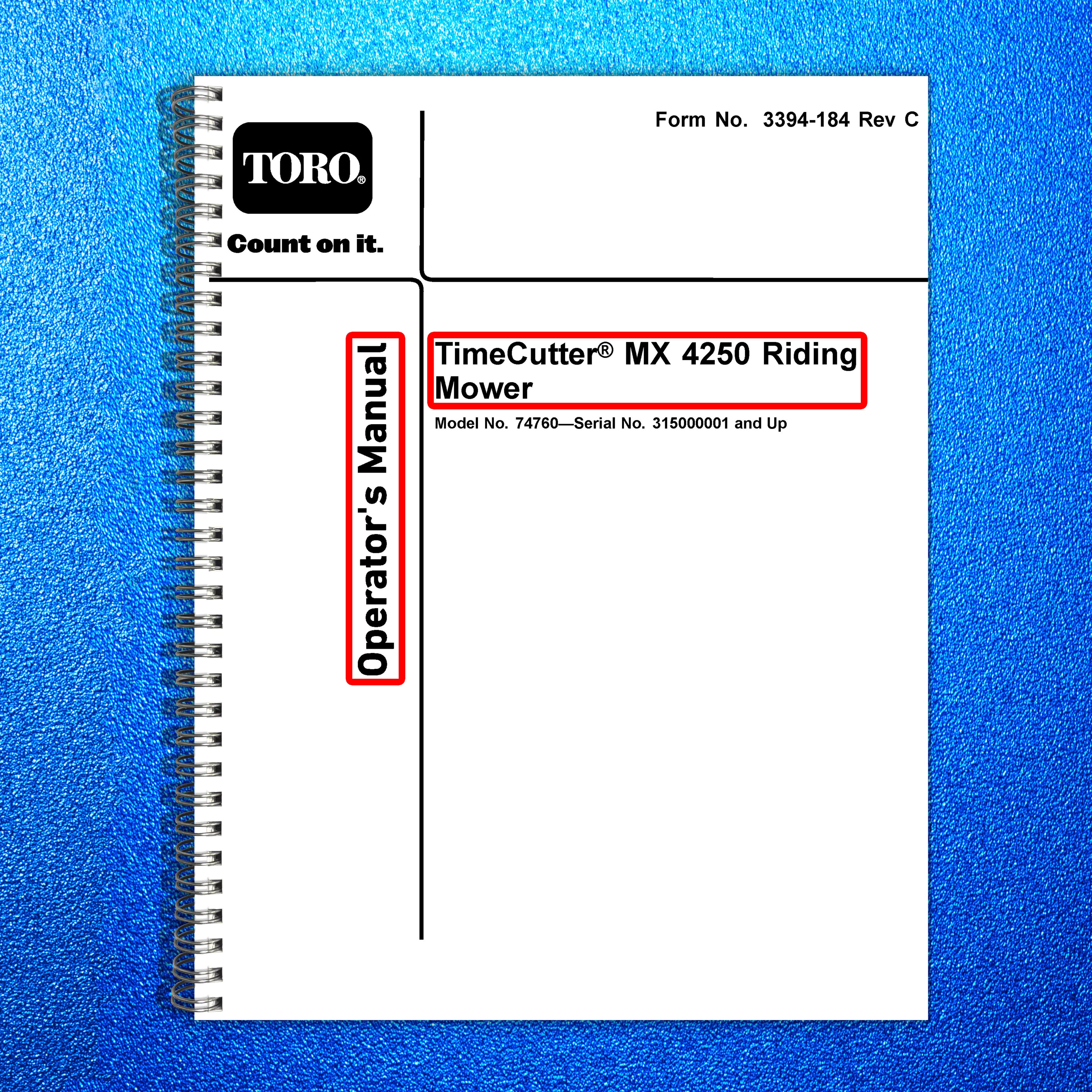 TORO TIMECUTTER MX 4250 RIDING MOWER OPERATORS MANUAL - WIRE BOUND, TOUGH COVERS