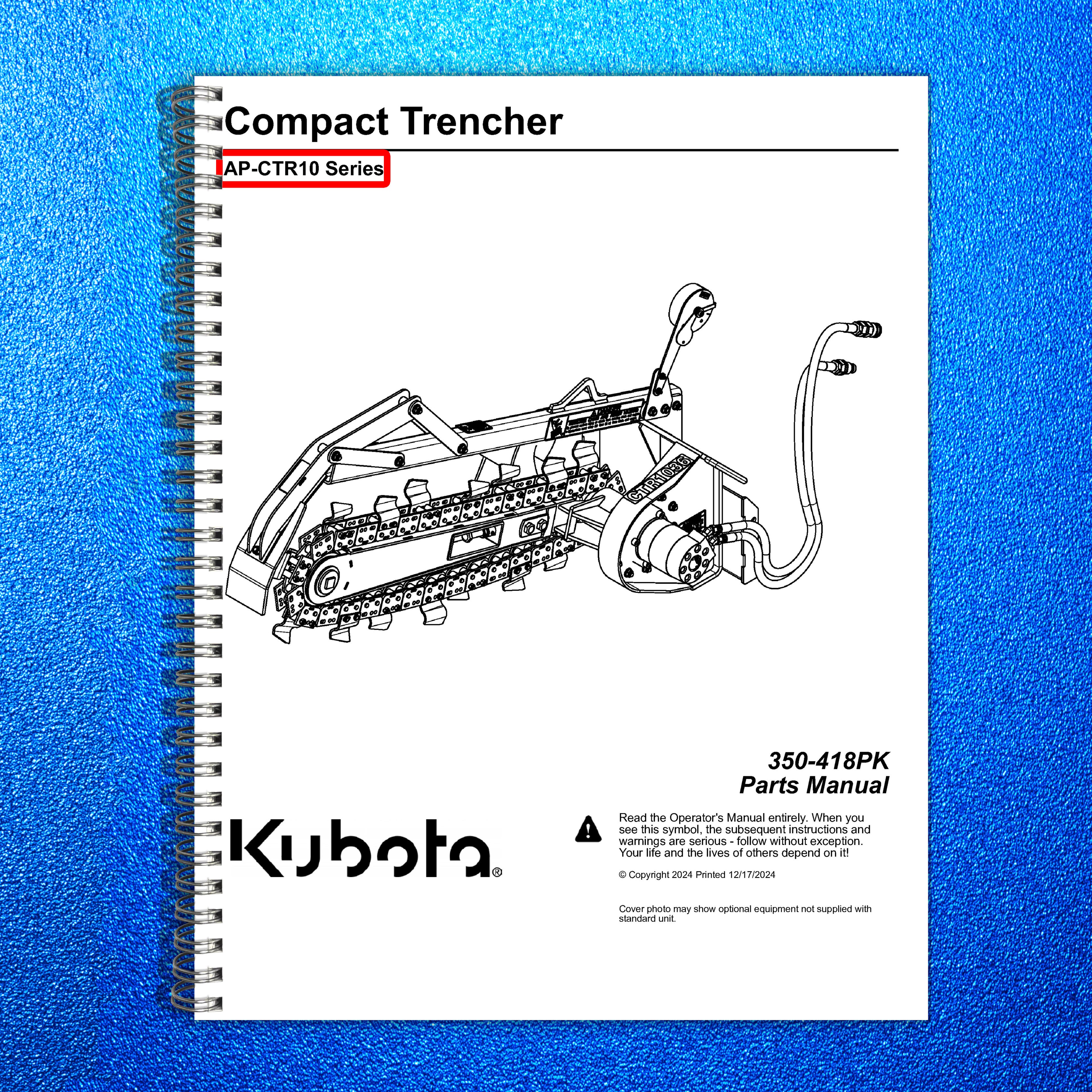 LAND PRIDE CTR10 Series Compact Trenchers Parts Manual 2024 - WIRE BOUND