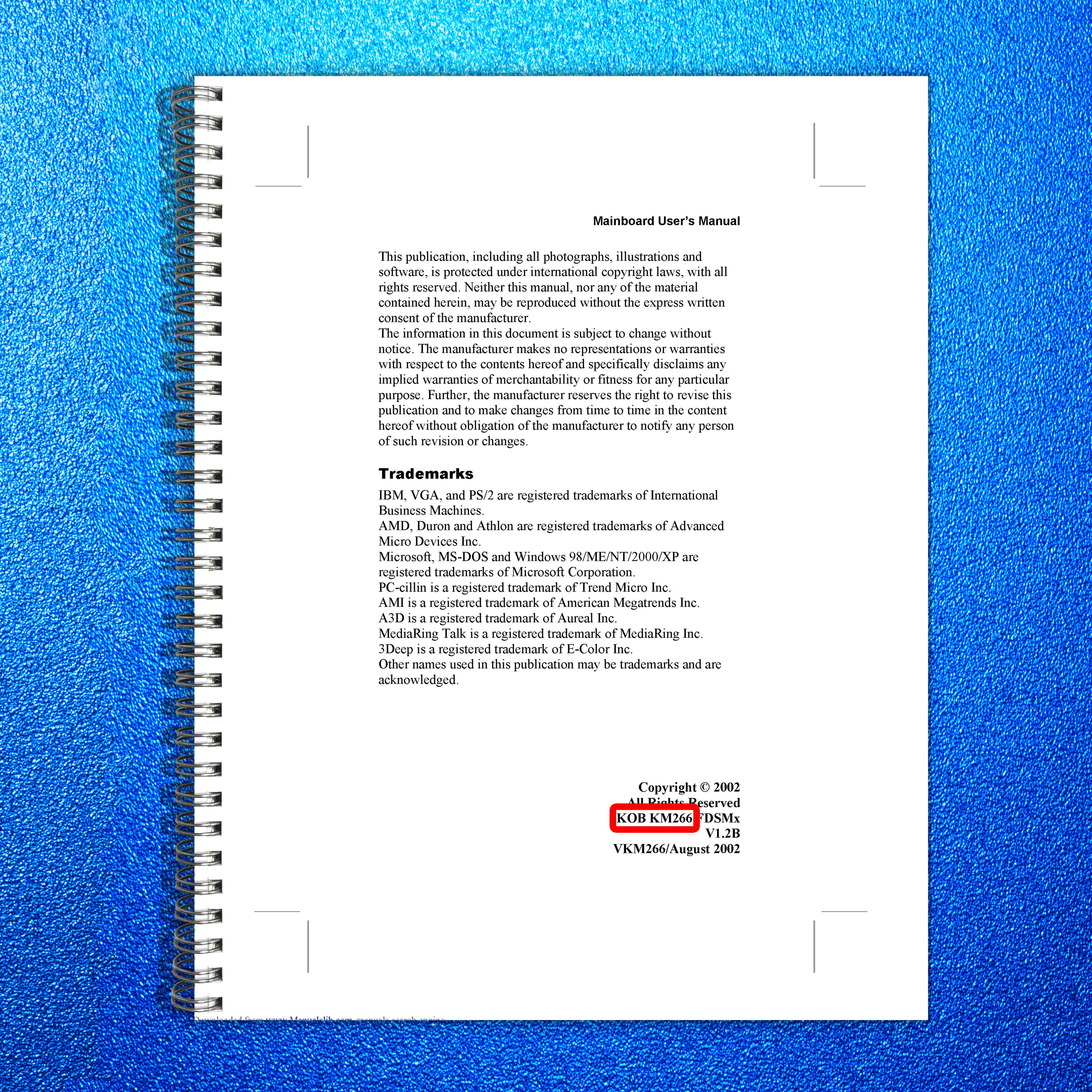 MERCURY KOB KM266 FDSMx Mainboard User Manual - STEEL WIRE BOUND - TOUGH COVERS