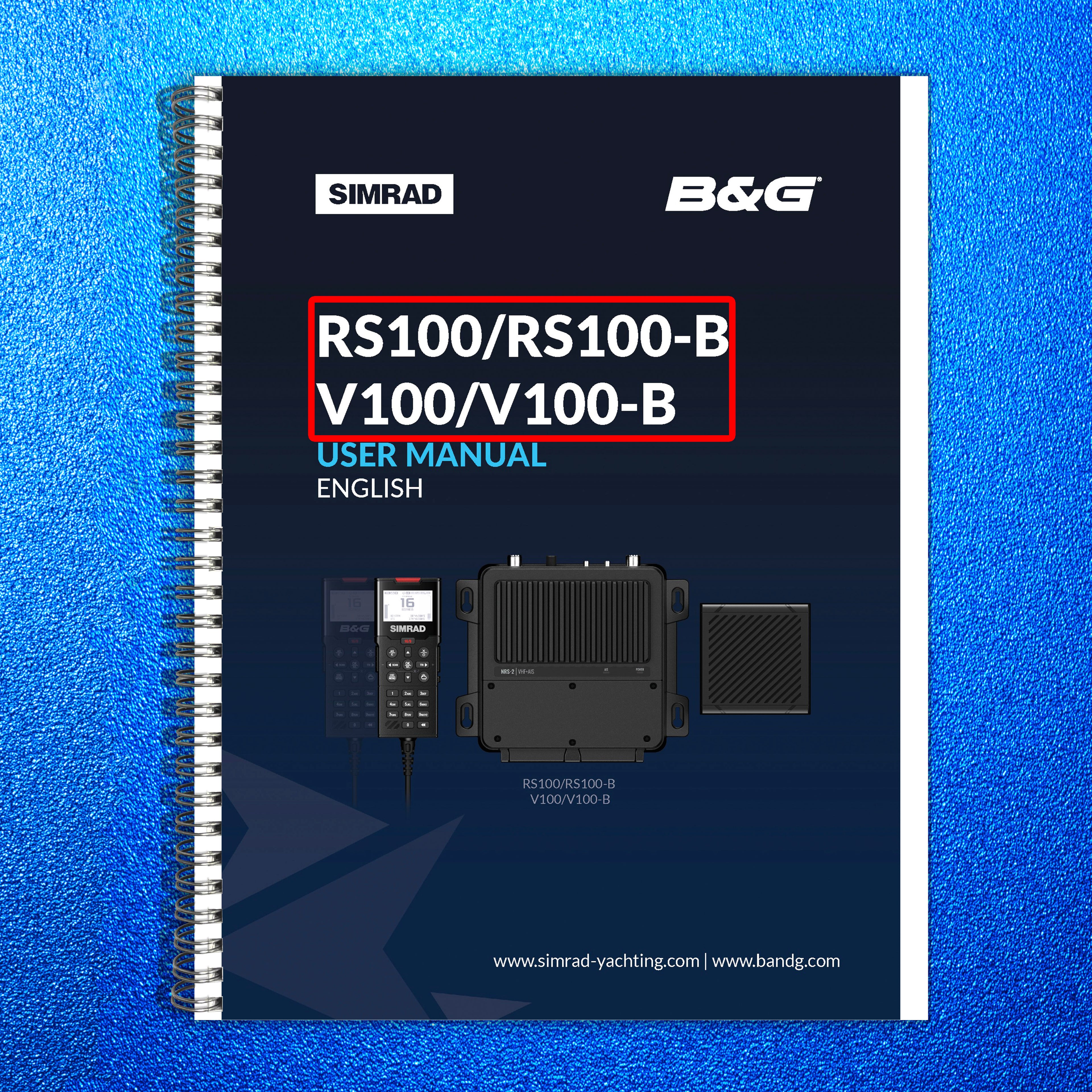 SIMRAD RS100 V100 VHF Radio User Manual - STEEL WIRE BOUND - PROTECTIVE COVERS