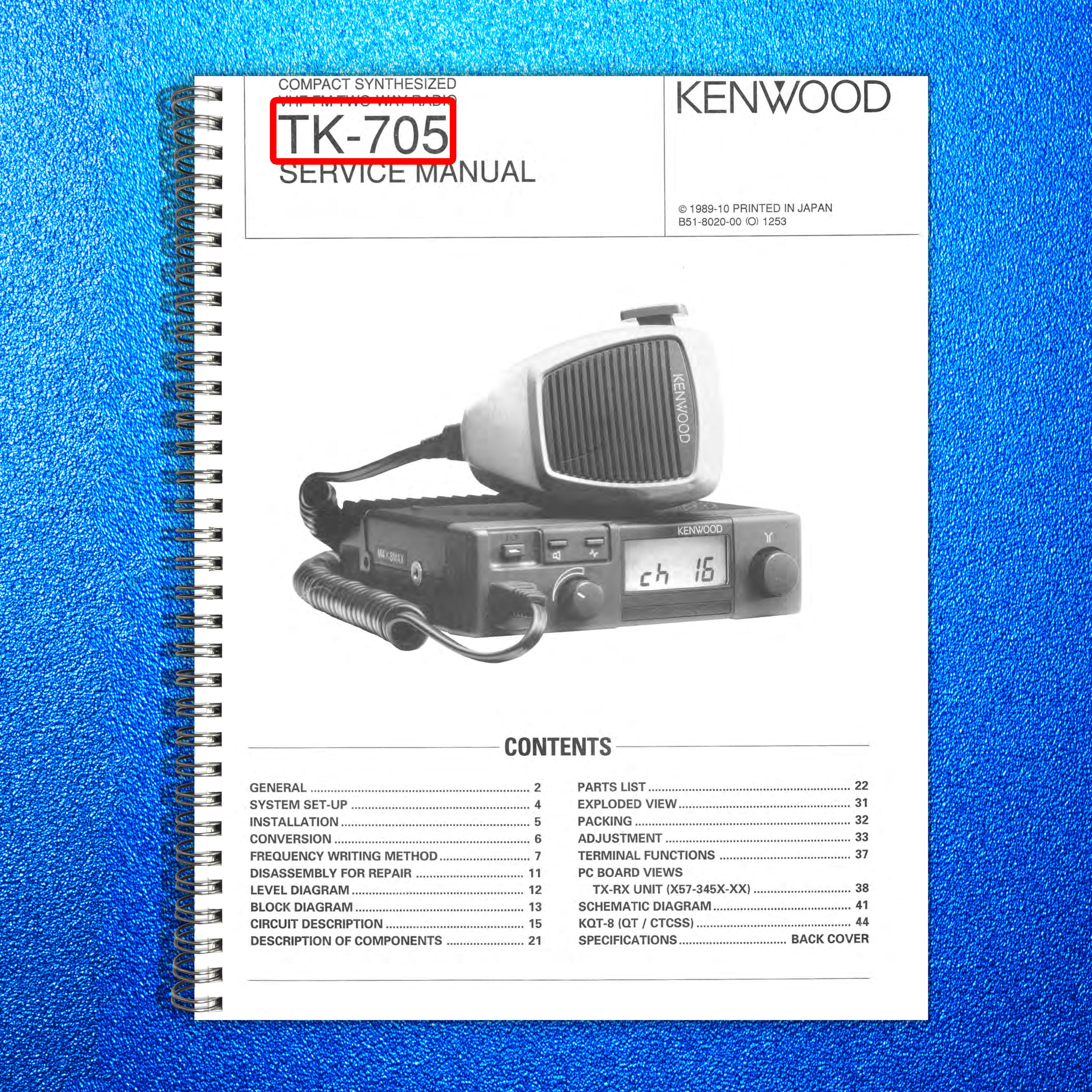 KENWOOD TK-705 VHF FM Two-Way Radio Service Manual - BOUND - COVERS - FOLDOUTS