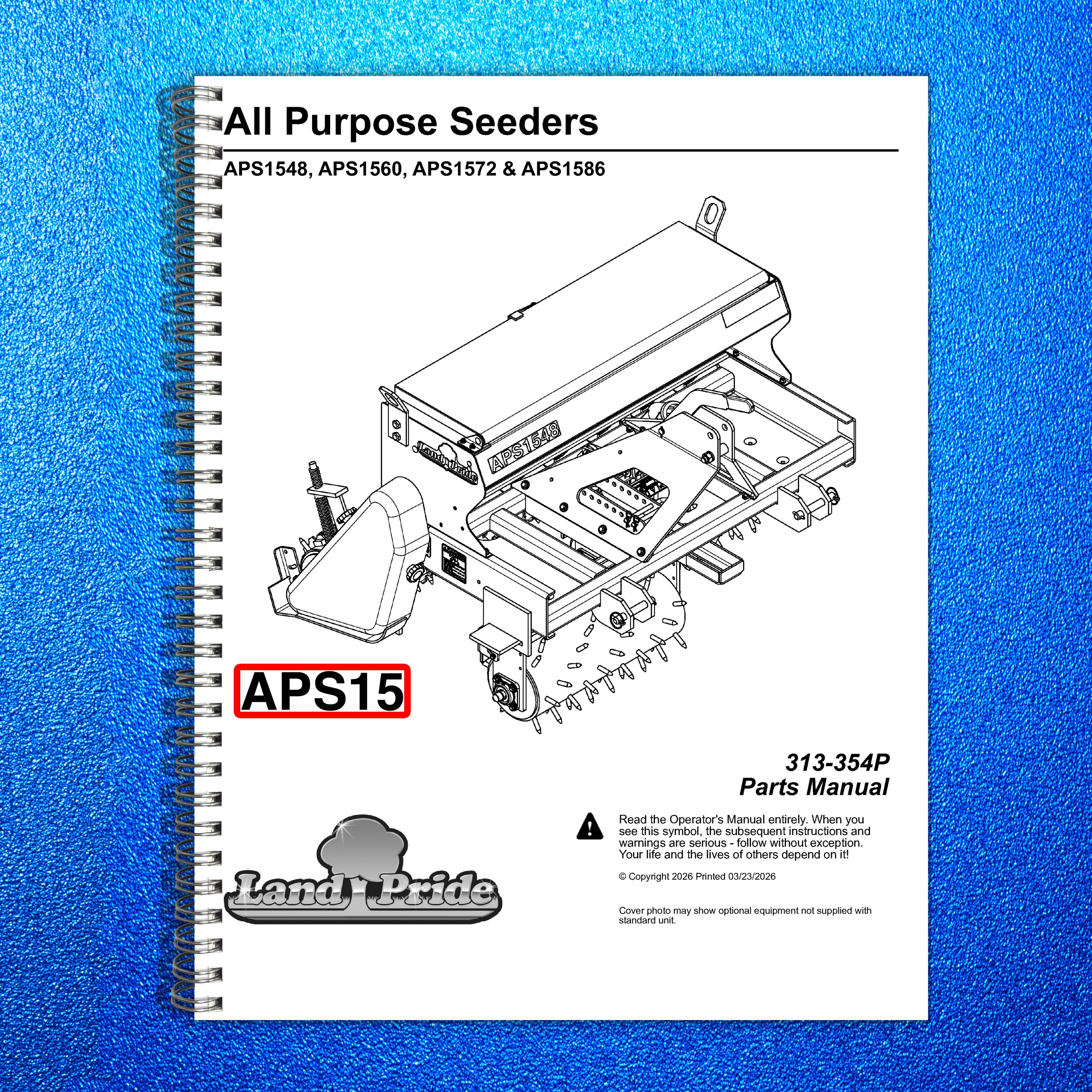 LAND PRIDE APS15 Series All Purpose Seeders Parts Manual 2026 - WIRE BOUND