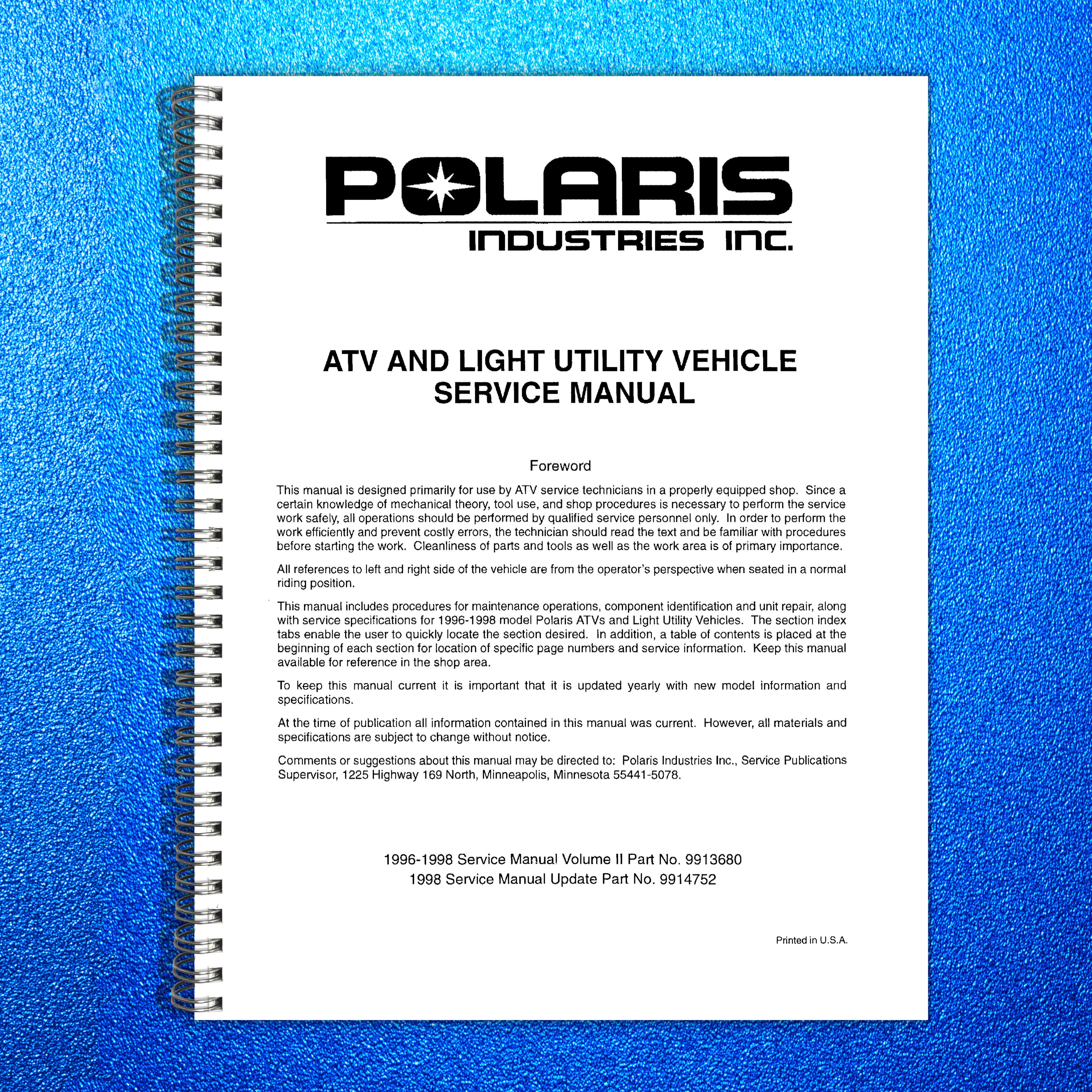 POLARIS ATV And Light Utility Vehicle Service Manual 1996-1998, FOLDOUTS