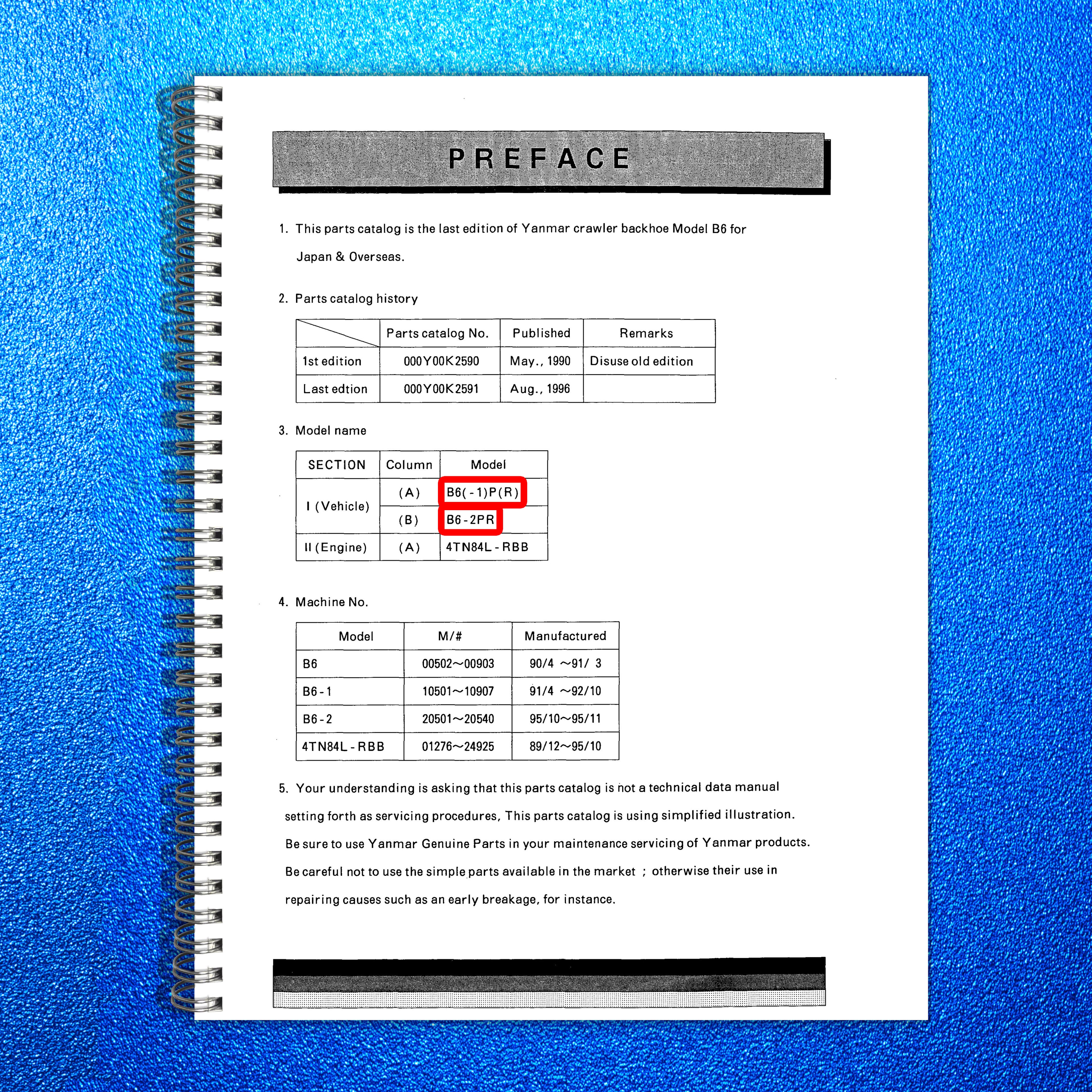 YANMAR B6-1PR B6-2PR Crawler Backhoe Parts Catalog Manual, FOLDOUTS