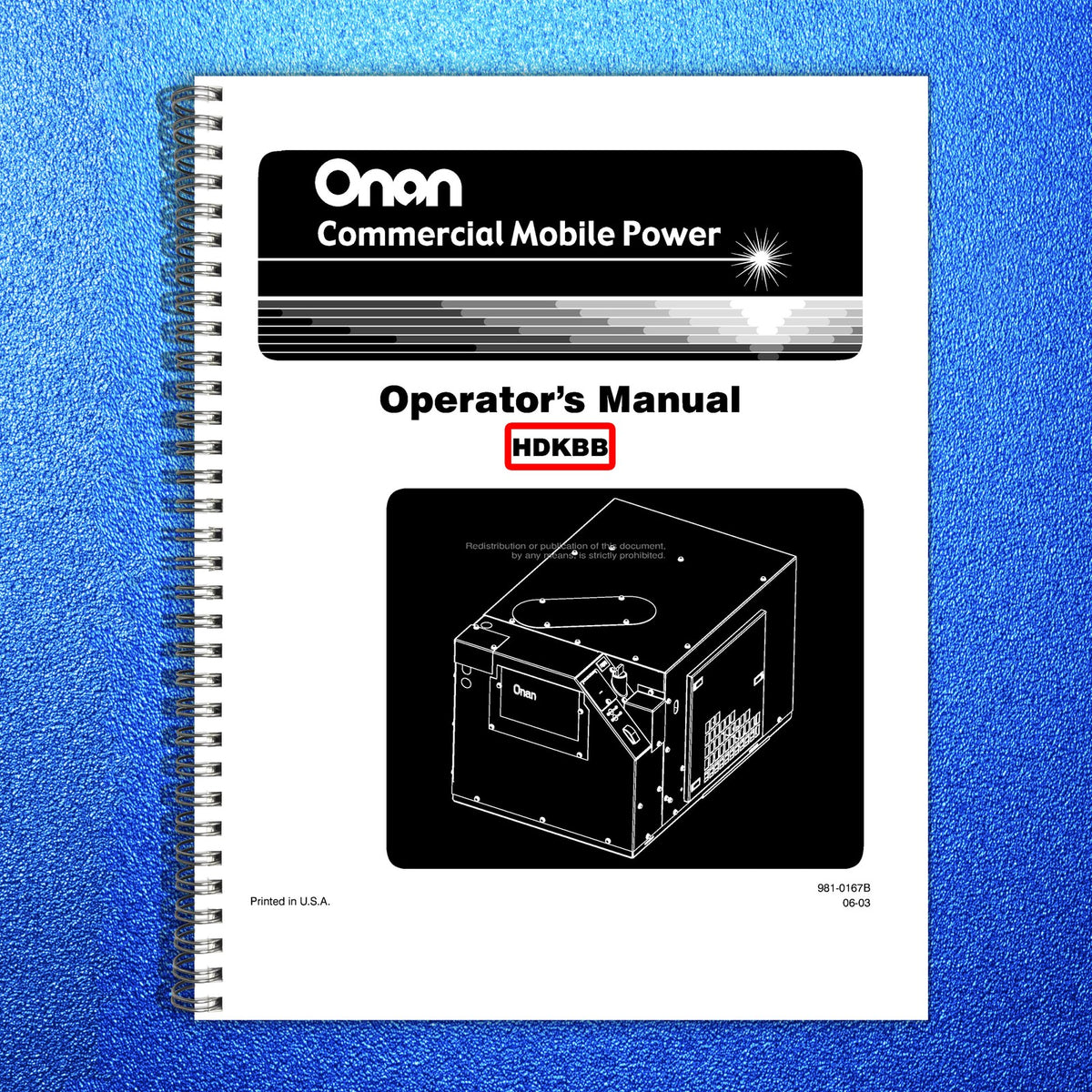 ONAN HDKBB Diesel Genset Operators Manual 2003 - STEEL WIRE BOUND - TOUGH COVERS