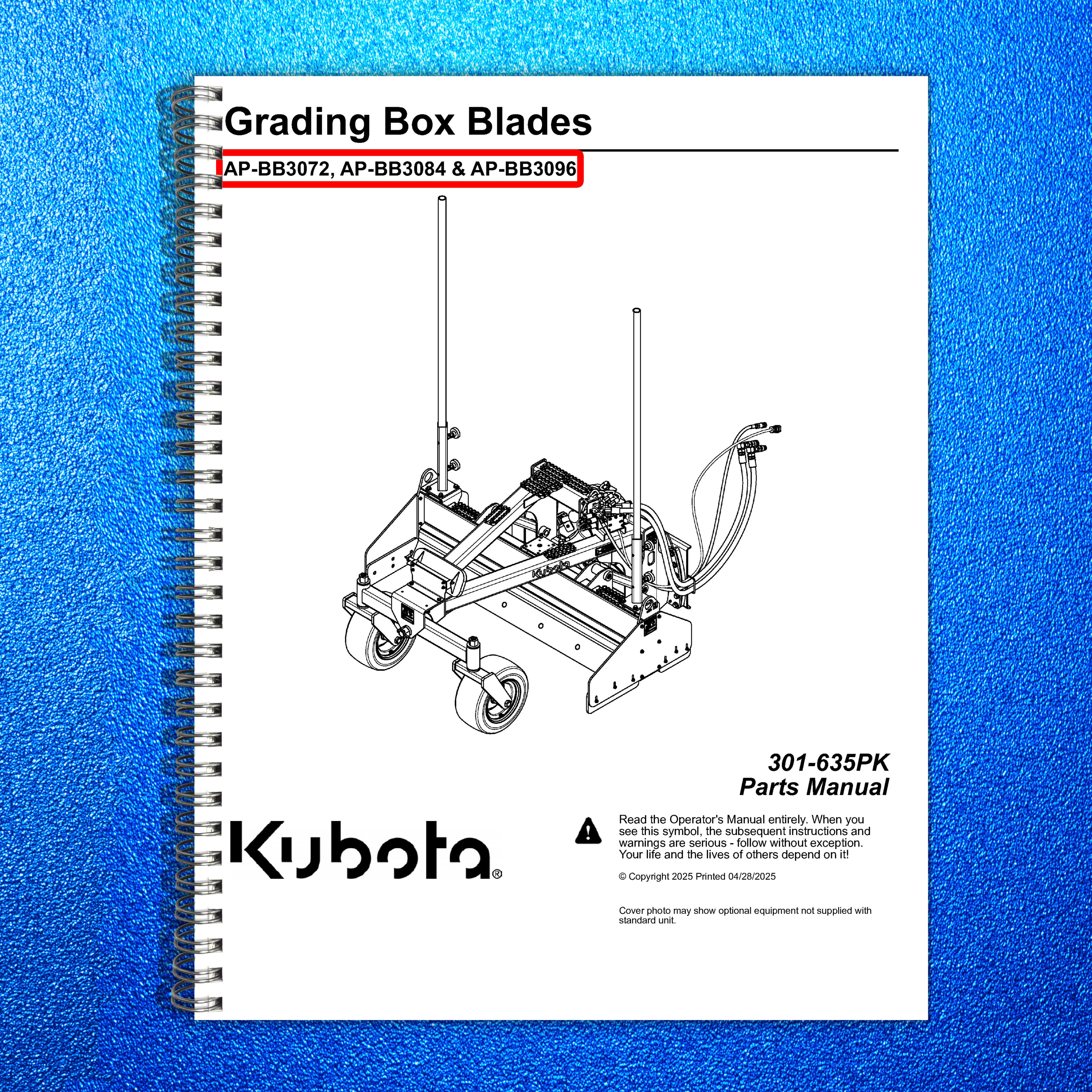 LAND PRIDE BB30 Series Box Blades Parts Manual 2025 - WIRE BOUND - TOUGH COVERS