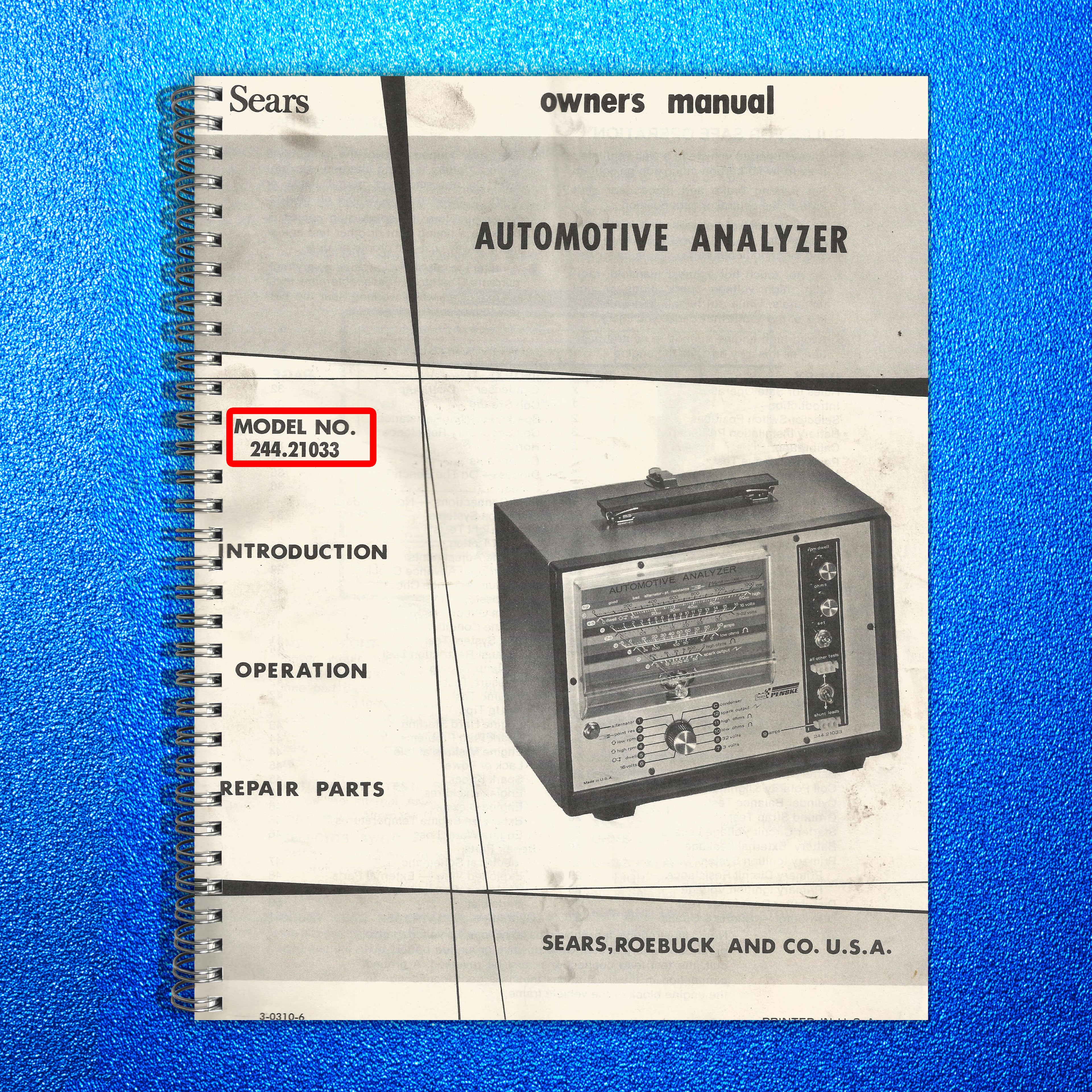SEARS Automotive Analyzer 24421033 User Manual - WIRE BOUND - TOUGH COVERS