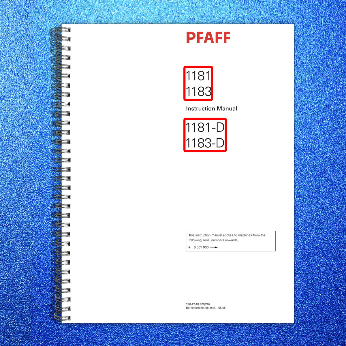 PFAFF 1181 1183 1181-D 1183-D Sewing Machine Instruction Manual - WIRE BOUND