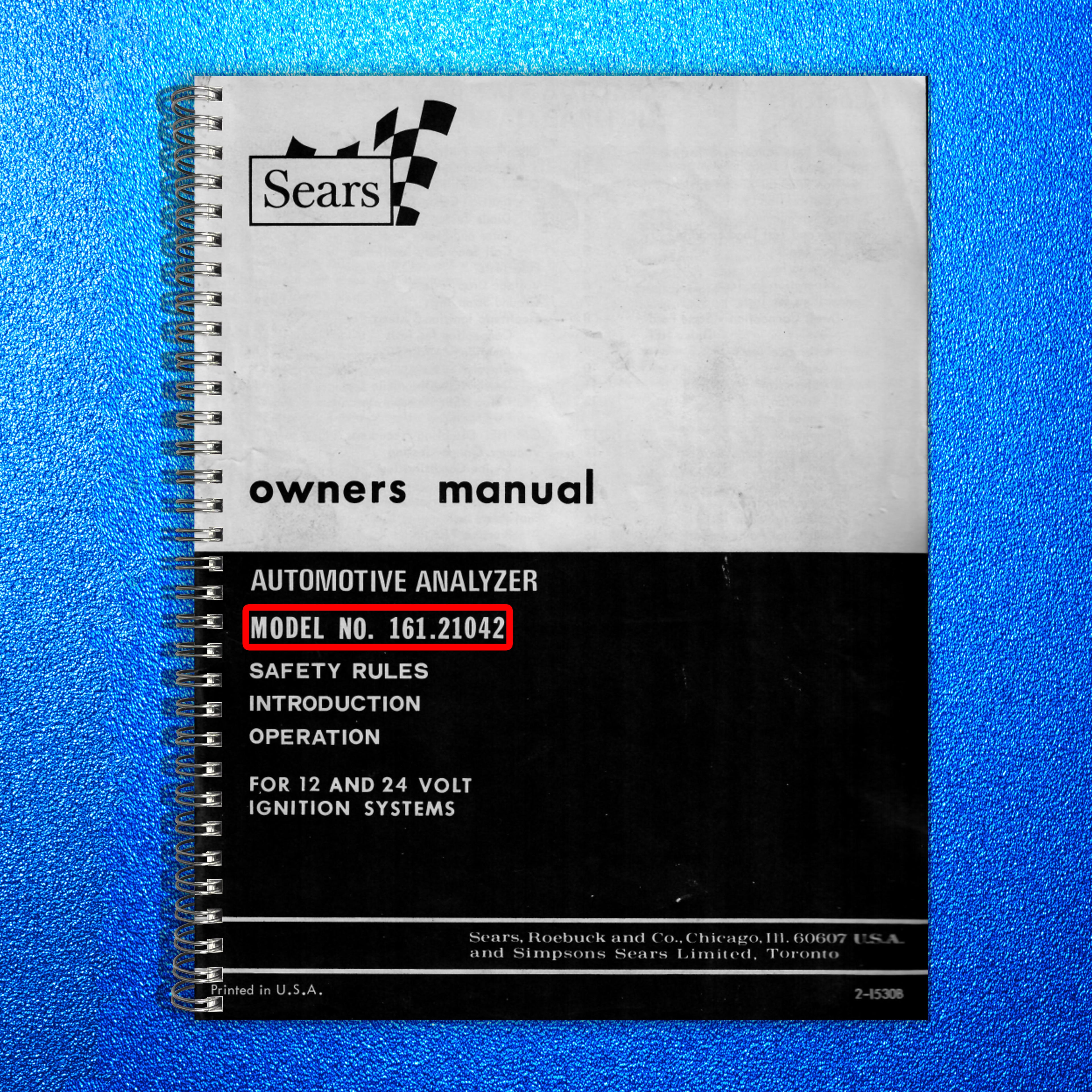 SEARS 16121042 Automotive Analyzer Owners Manual - WIRE BOUND - TOUGH COVERS