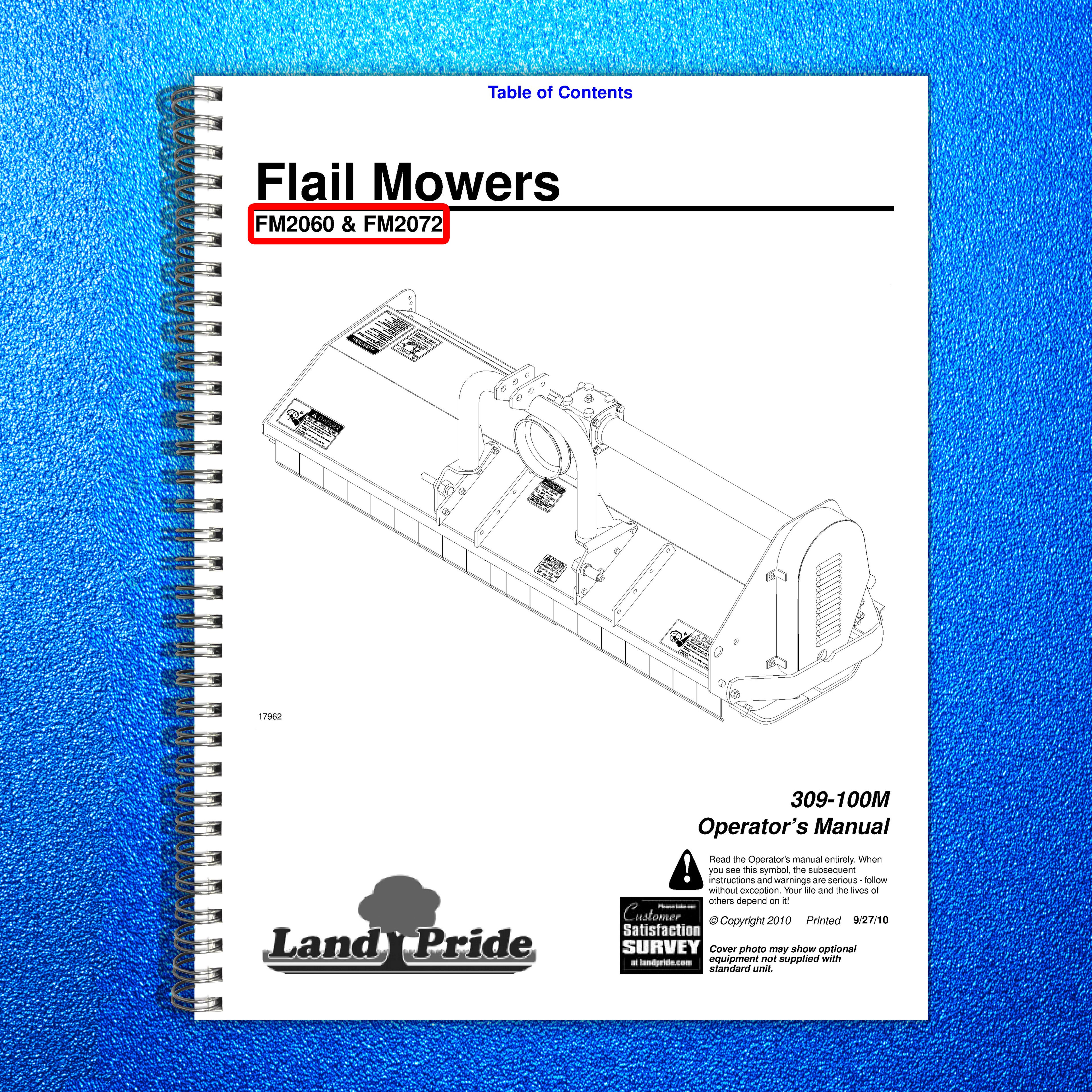 LAND PRIDE FM2060 FM2072 Flail Mowers Operators Manual 2010 - WIRE BOUND