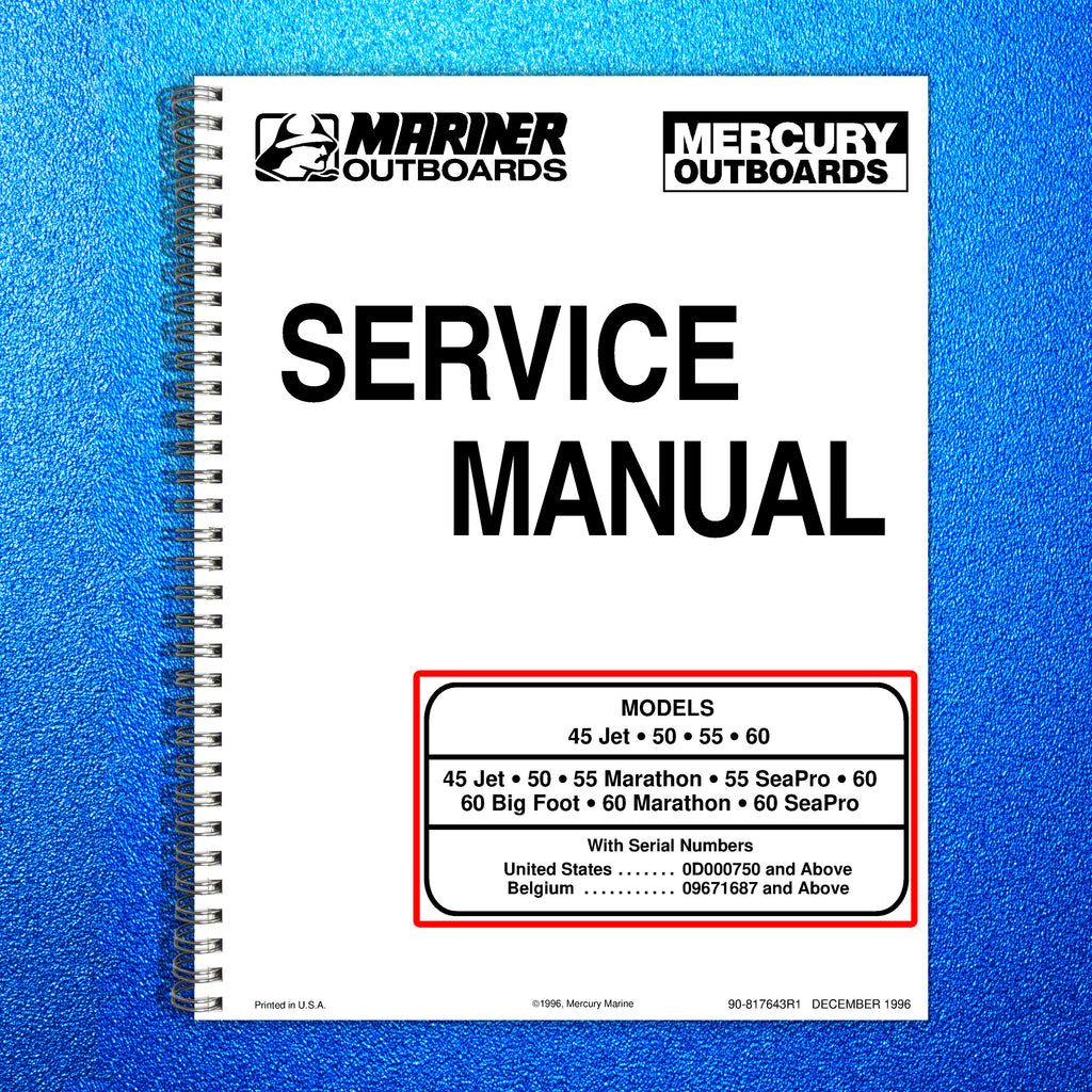 MERCURY Mariner Outboard 45 50 55 60 Jet Marathon SeaPro Big Foot Service Manual